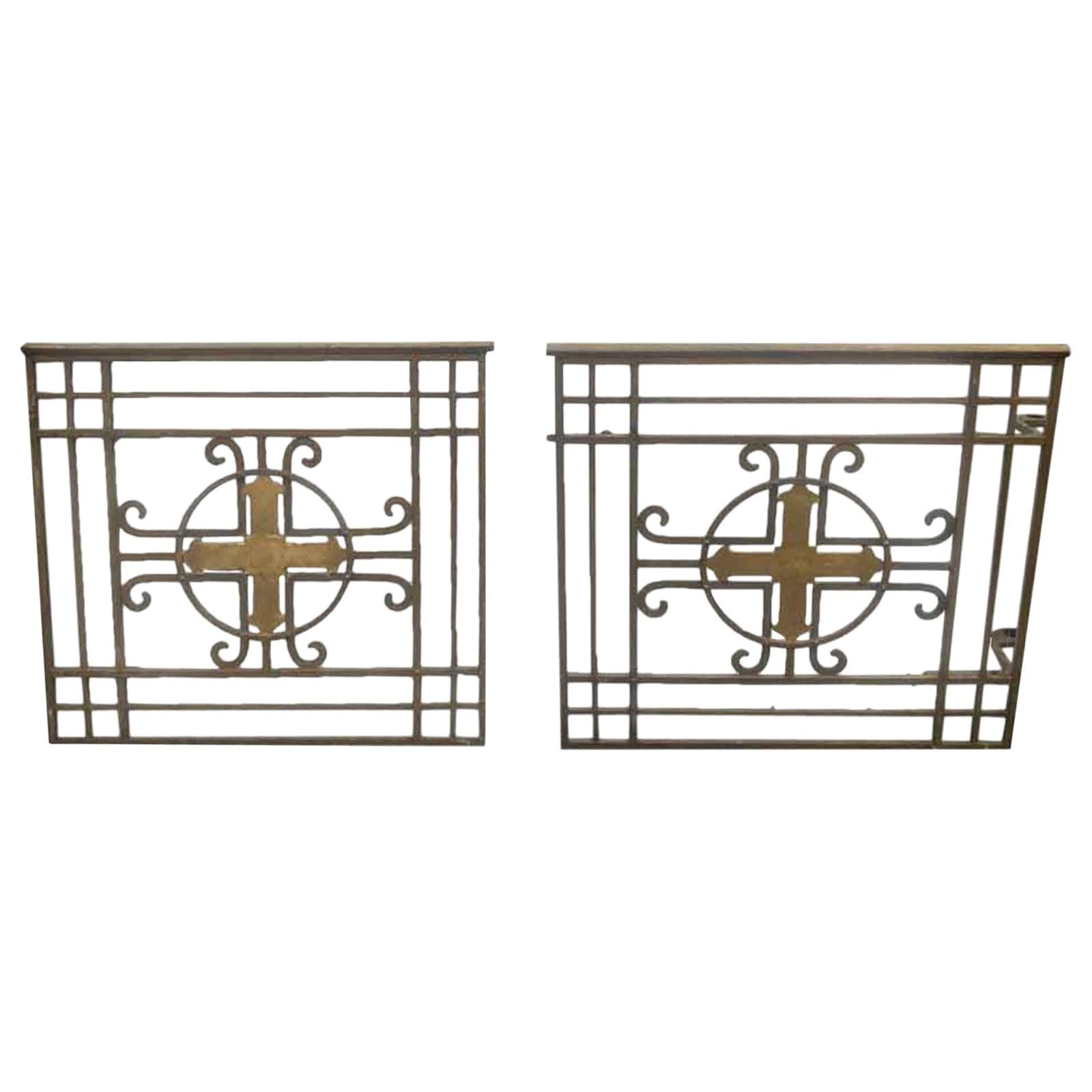 1950s Pair of Antique Steel Altar Gates Done in a Brass and Gold Finish