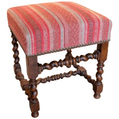 1950s Pair of Antique Wooden Benches Made of Turned Wood with Textile Upholstery