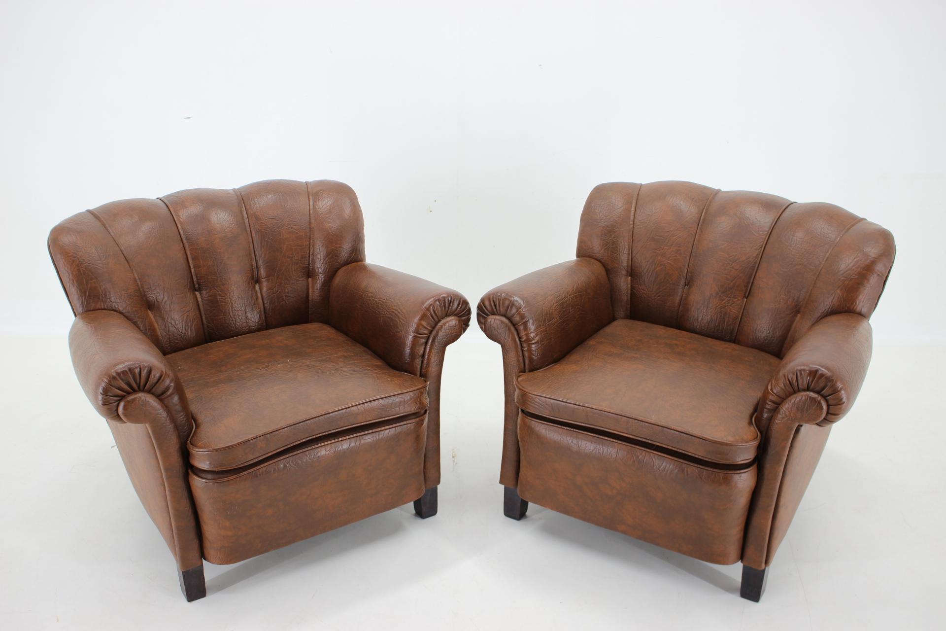 Czech 1950s Pair of Armchairs in Leatherette, Czehoslovakia For Sale