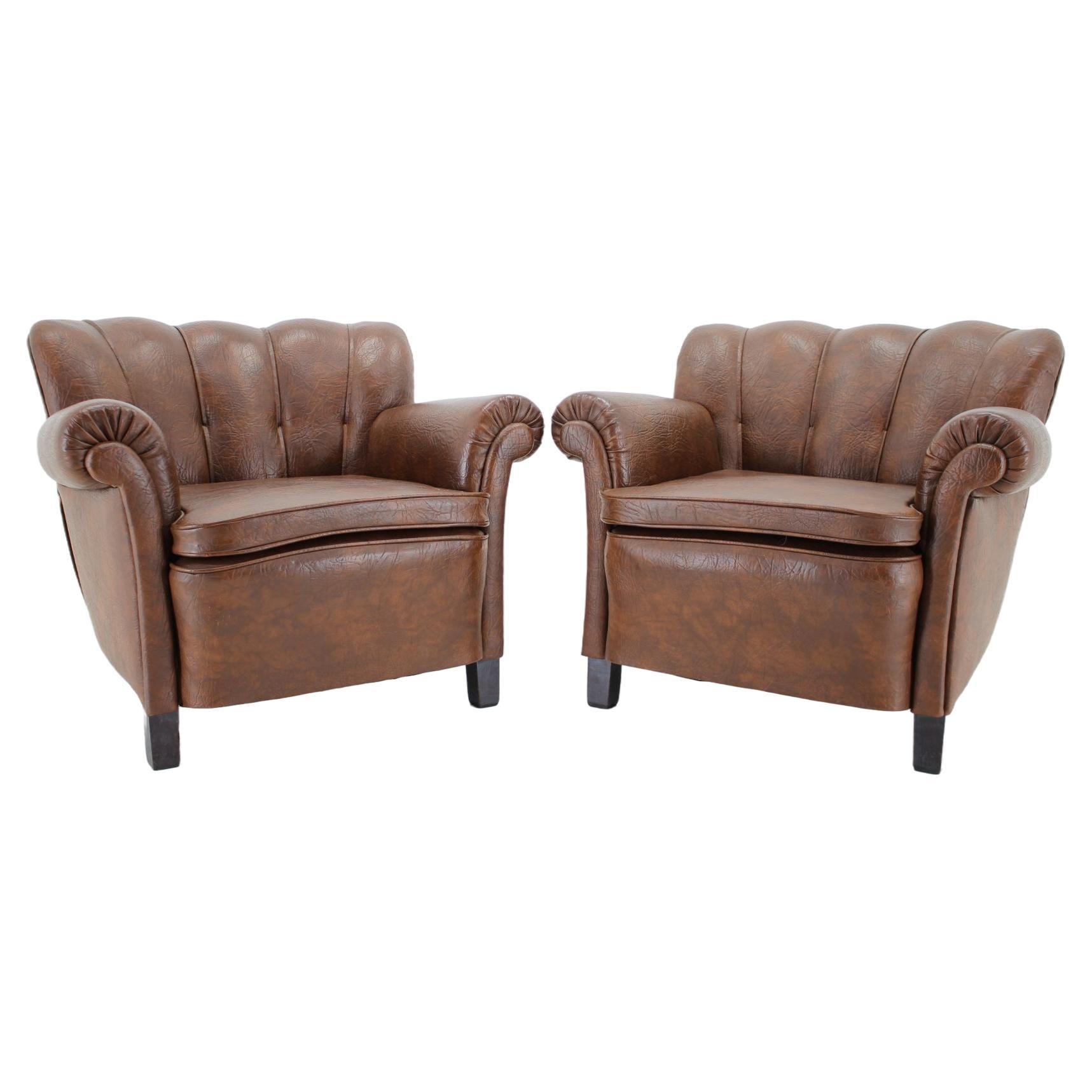 1950s Pair of Armchairs in Leatherette, Czehoslovakia