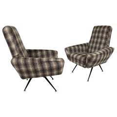 wolfut type haircut 1950s Pair of Armchairs, Metal, Detachable, Camel Hair Style Wool, Italy