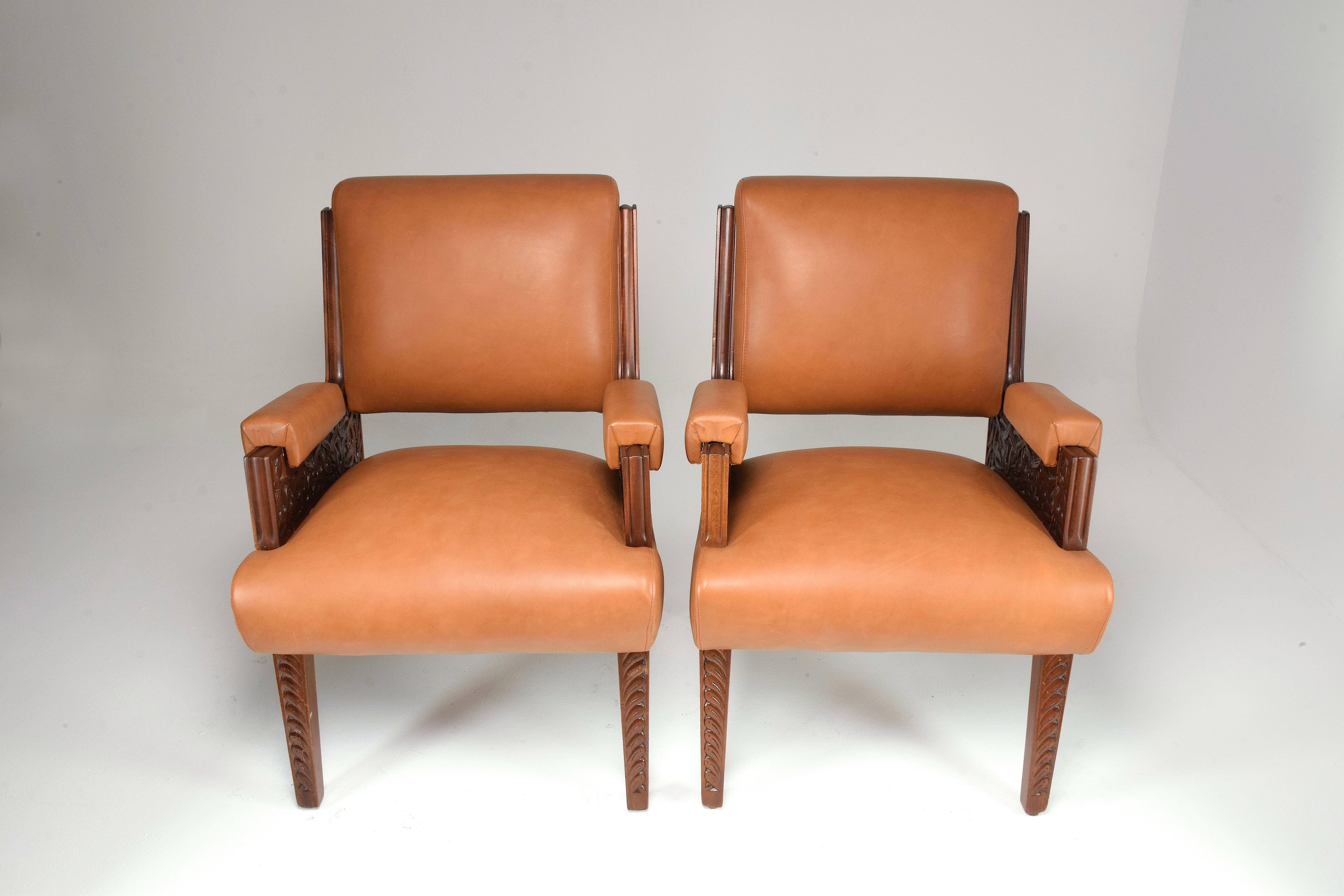 1950's Two Collectible Oriental Art Deco Style Sculpted Armchairs  For Sale 6