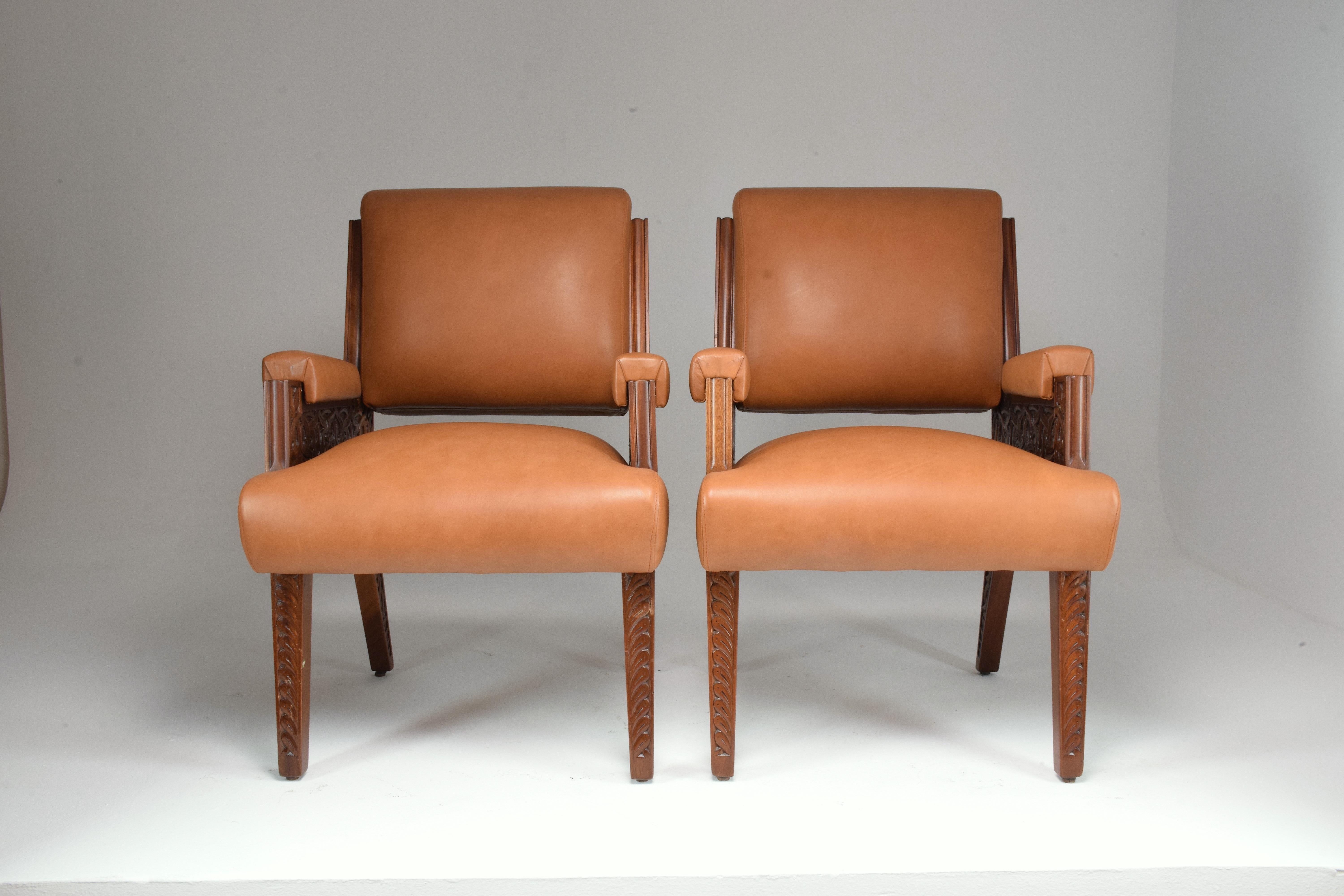 Moorish 1950's Two Collectible Oriental Art Deco Style Sculpted Armchairs  For Sale