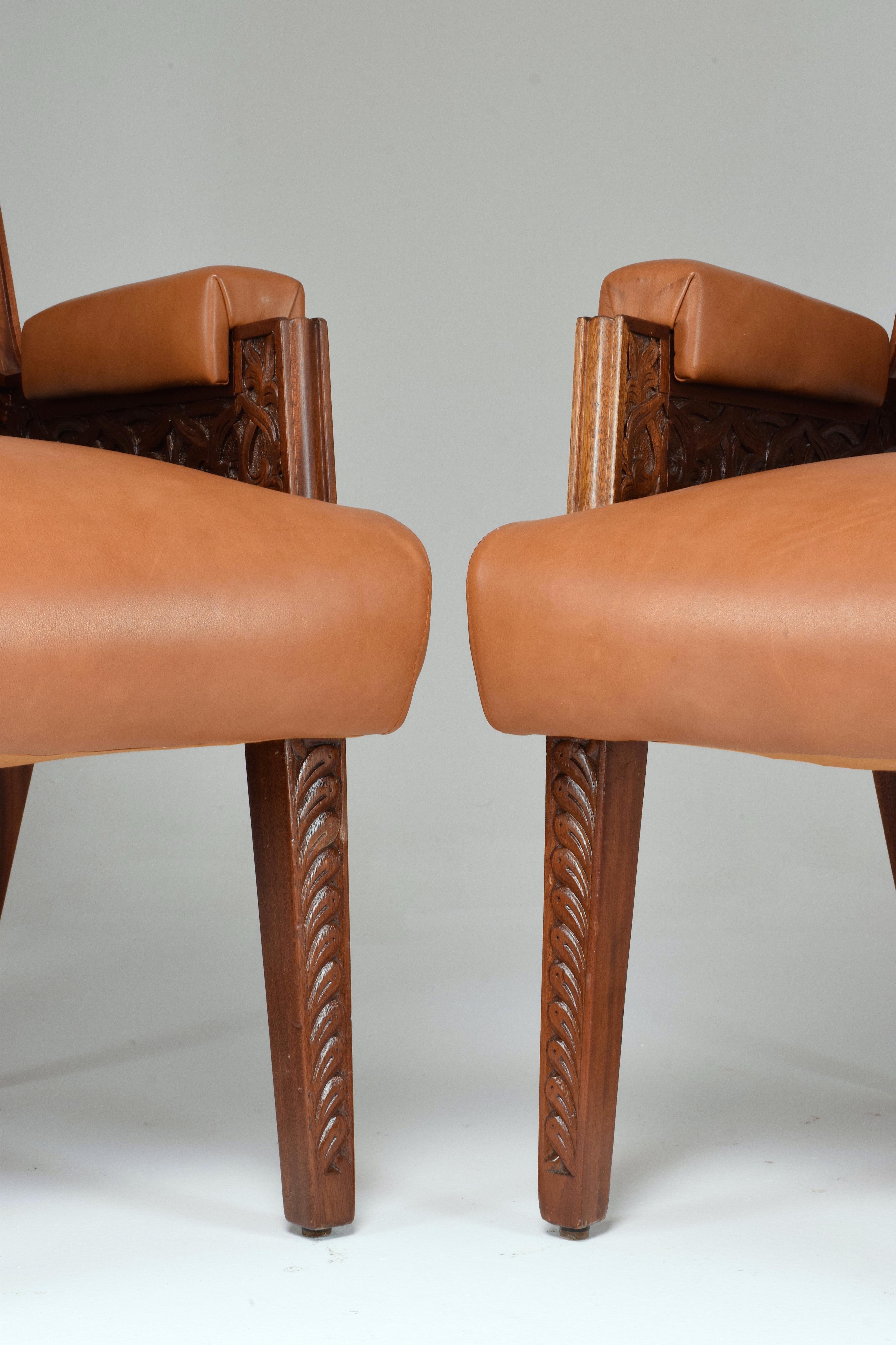 20th Century 1950's Two Collectible Oriental Art Deco Style Sculpted Armchairs  For Sale
