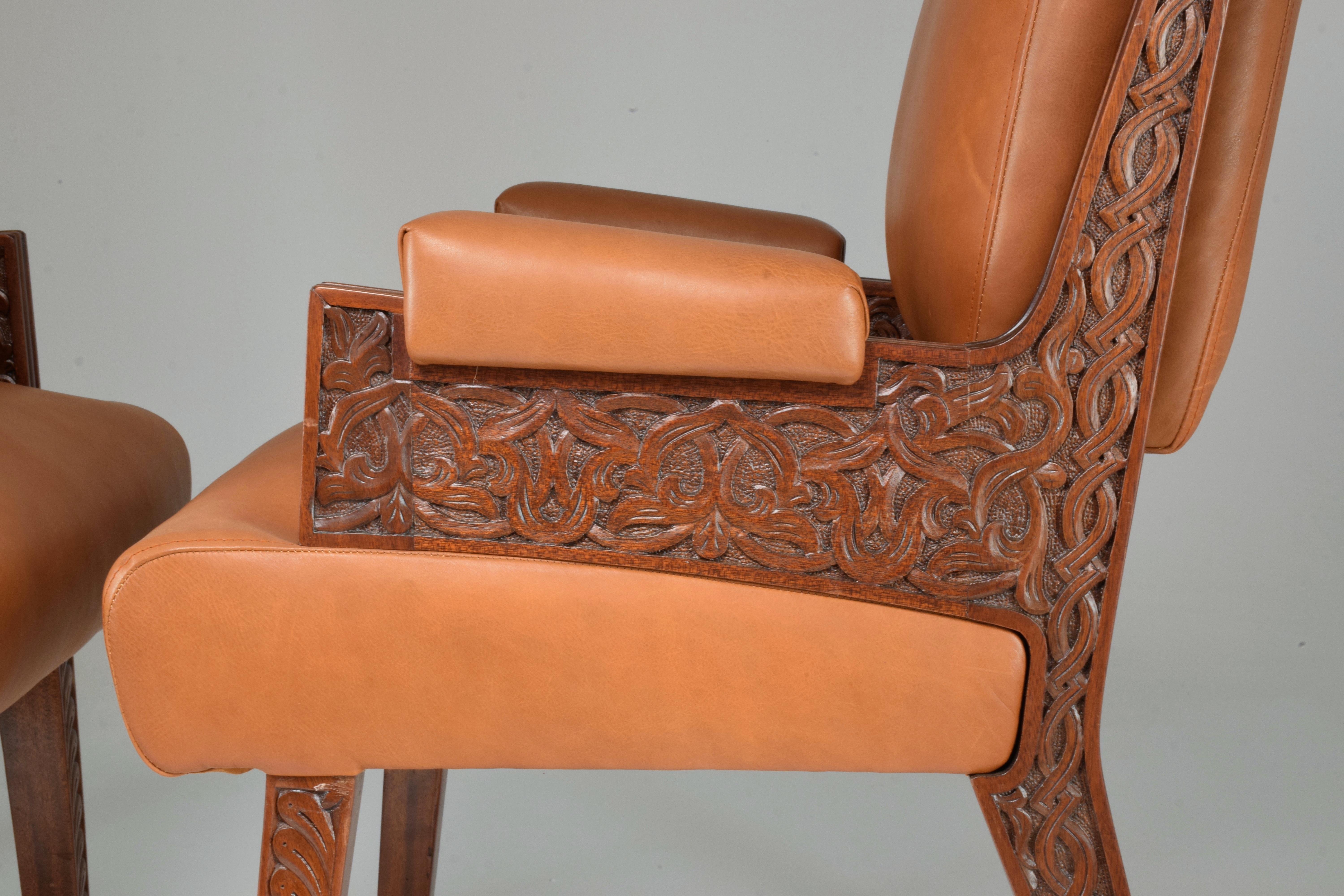 1950's Two Collectible Oriental Art Deco Style Sculpted Armchairs  For Sale 1