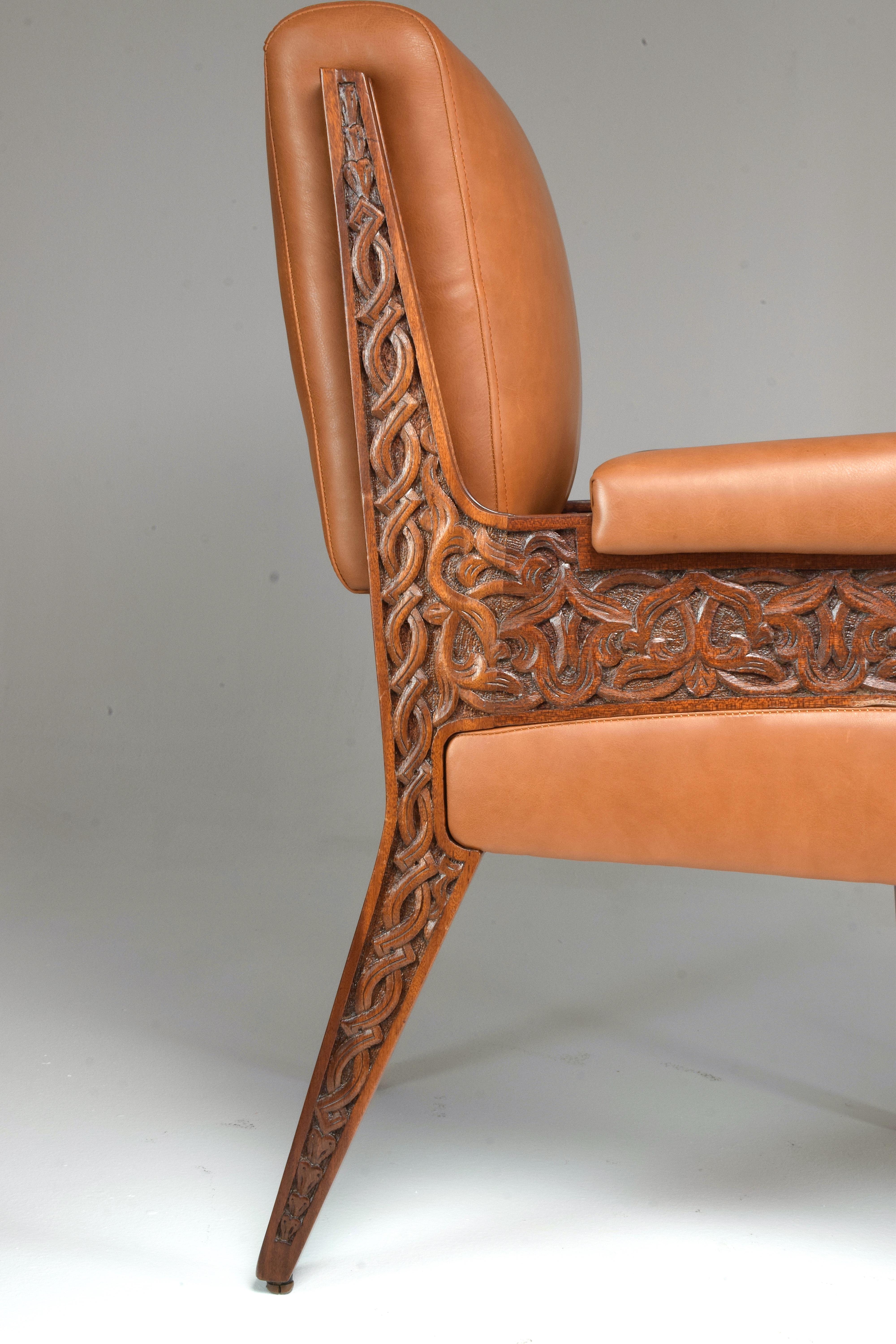 1950's Two Collectible Oriental Art Deco Style Sculpted Armchairs  For Sale 2