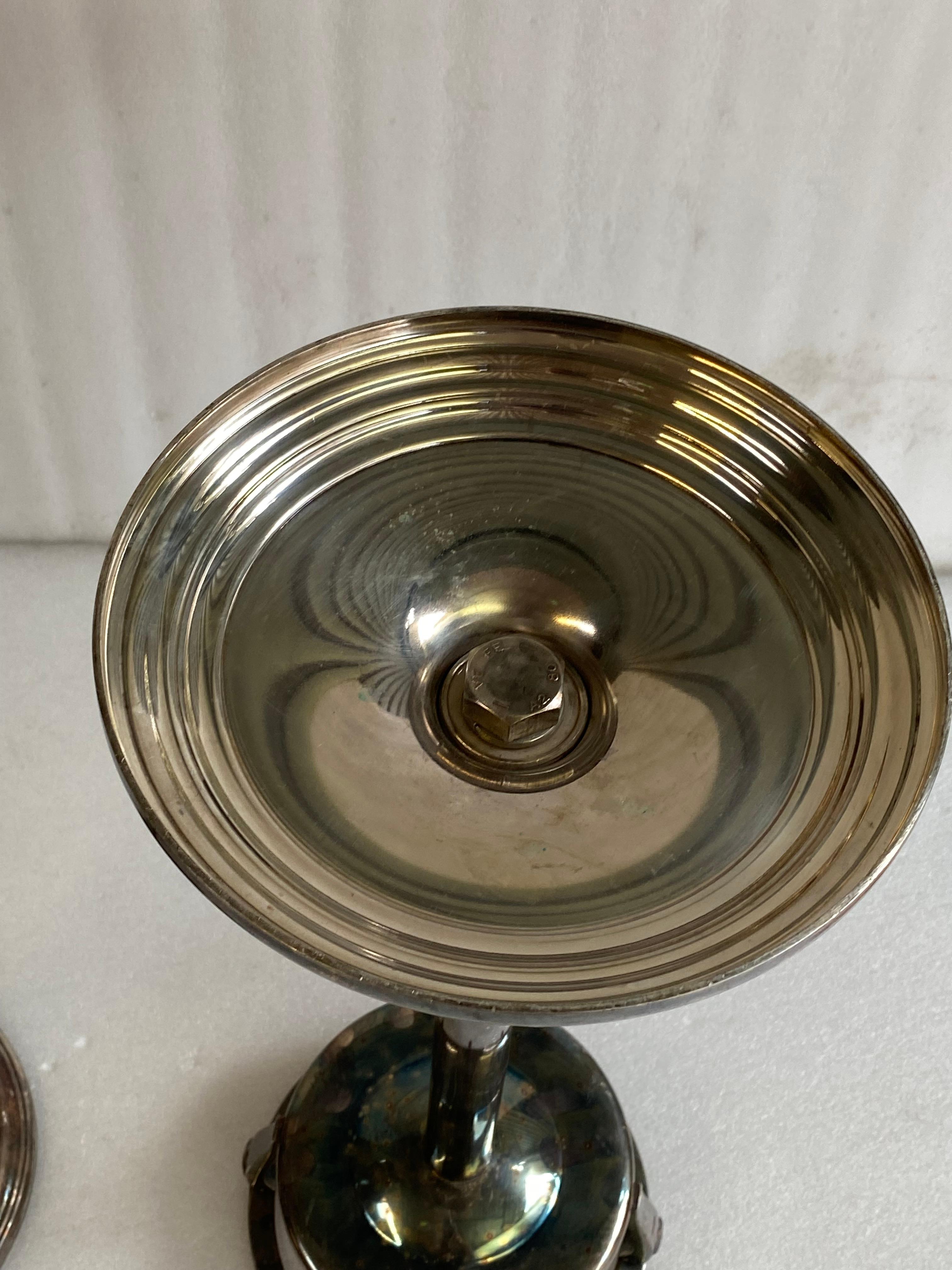 1950er Jahre Paar Art Deco Stil versilbert Champagner Eimer servieren Sets signiert im Angebot 3