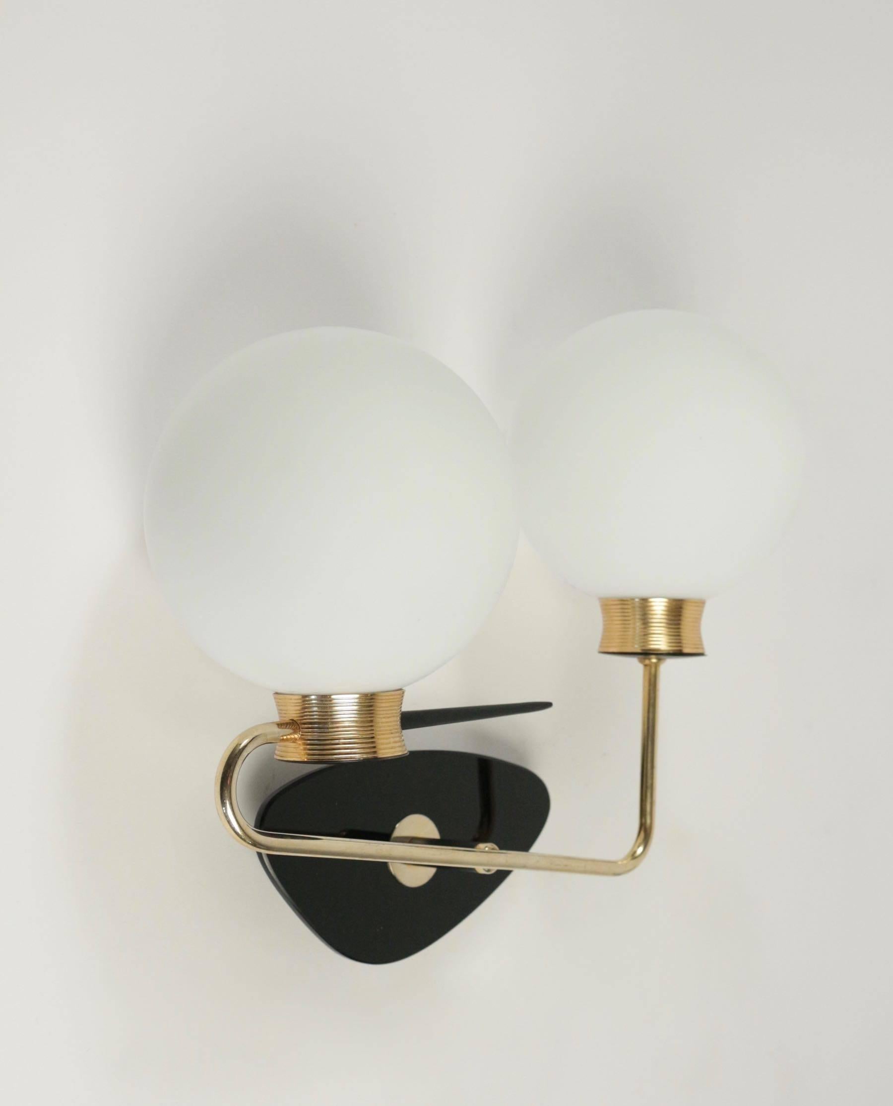 Brass 1950s Pair of Asymmetrical Arlus Sconces