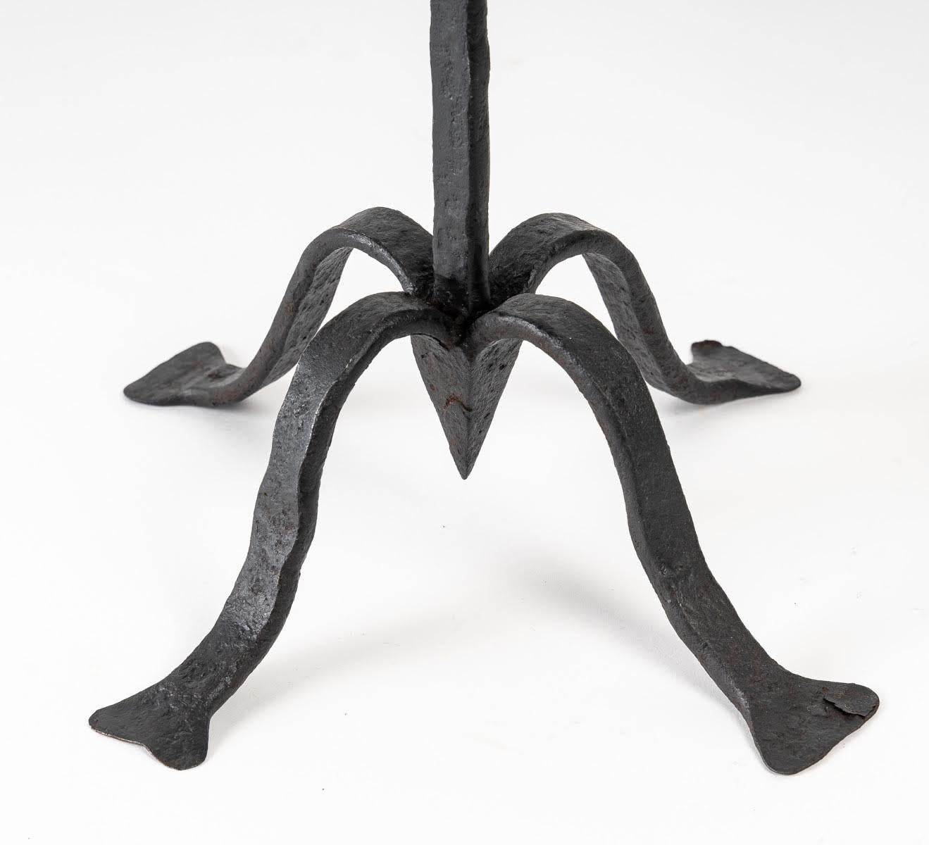 Mid-20th Century 1950s Pair of Atelier Marolles Black Wrought Iron Candelabras