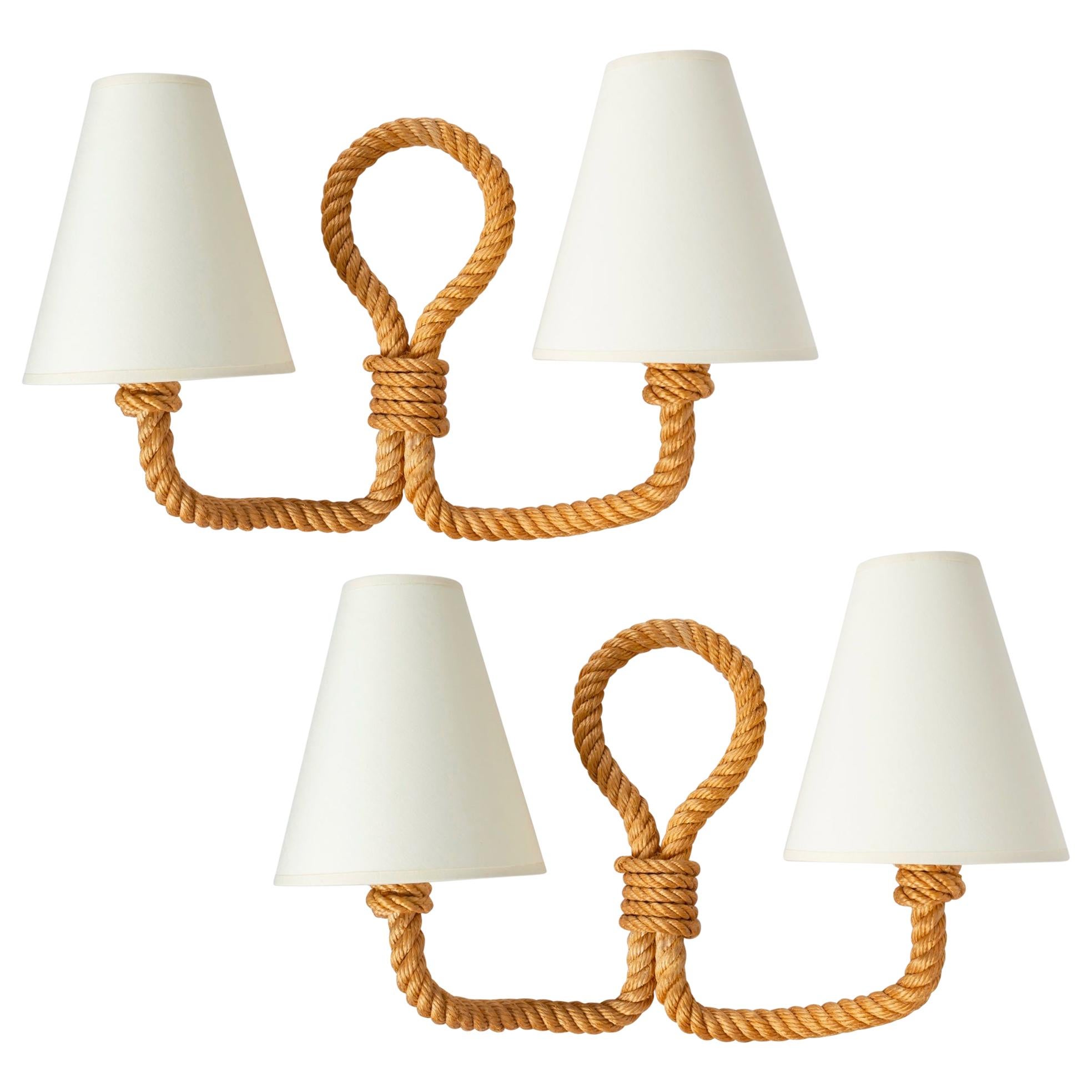 1950s Pair of Audoux and Minet Weaved Rope Sconces