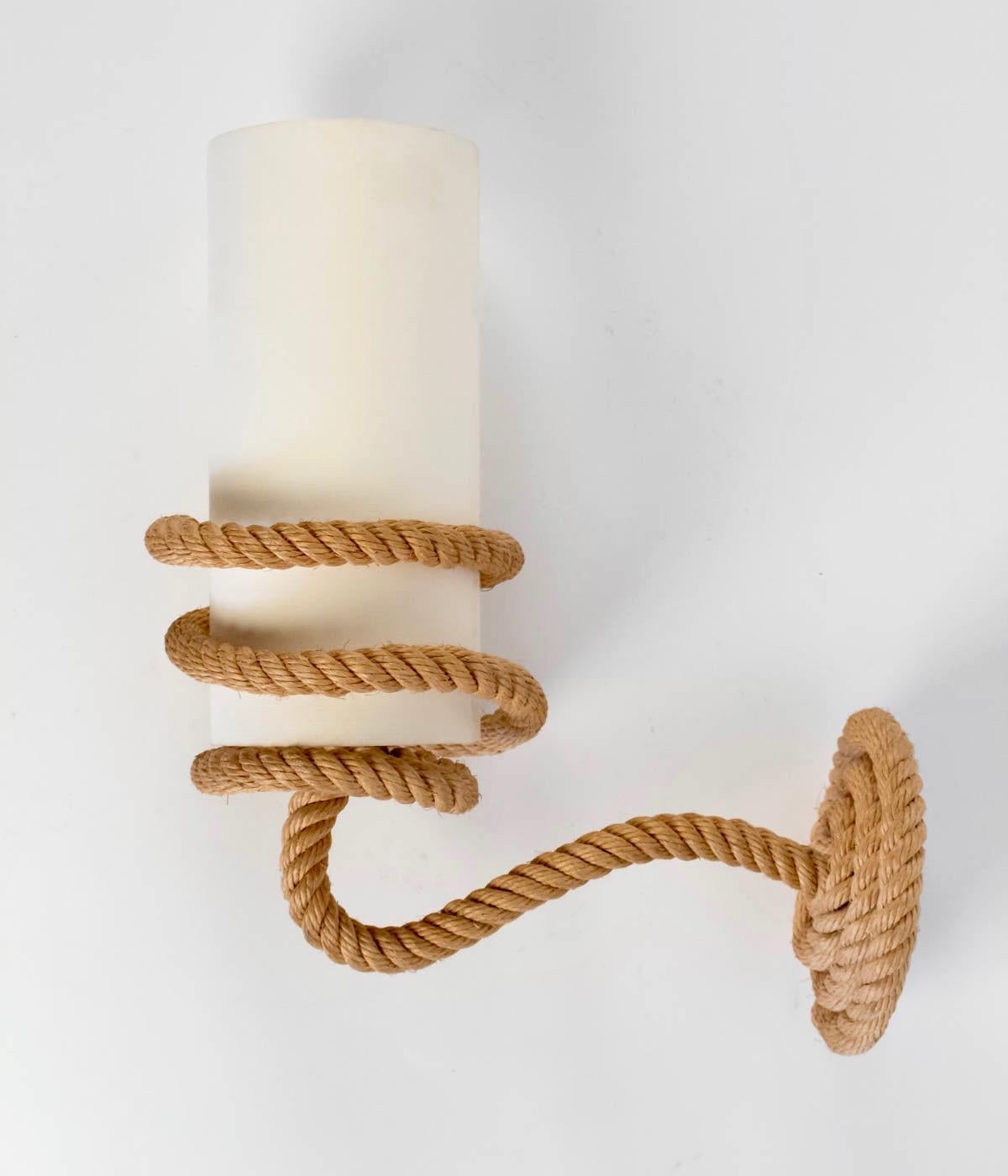 Mid-20th Century 1950s Pair of Audoux Minet Rope Sconces