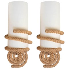 1950s Pair of Audoux Minet Rope Sconces