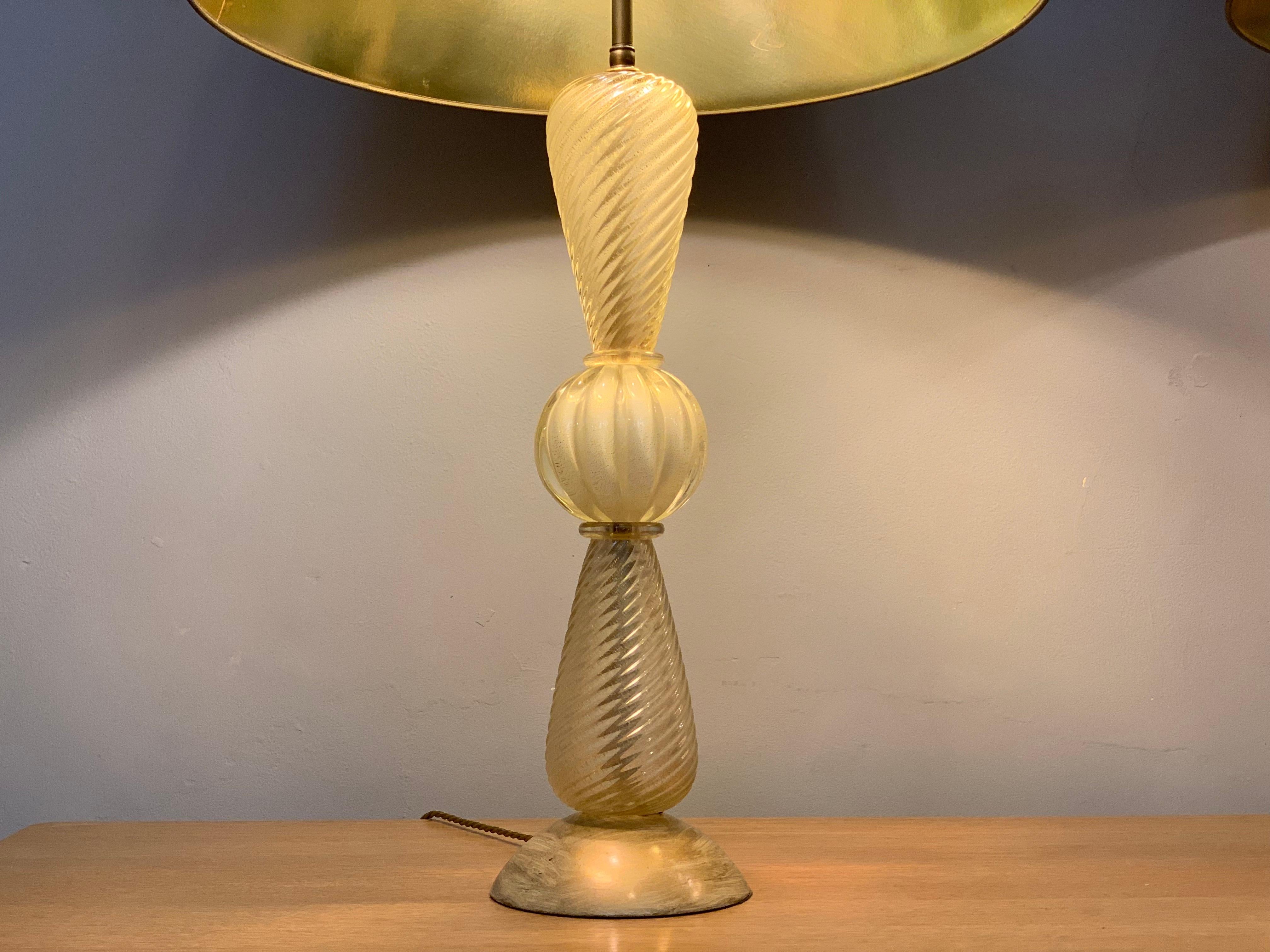 1950s Pair of Barovier & Toso Italian Murano Glass Table Lamps with Gold Flecks 3