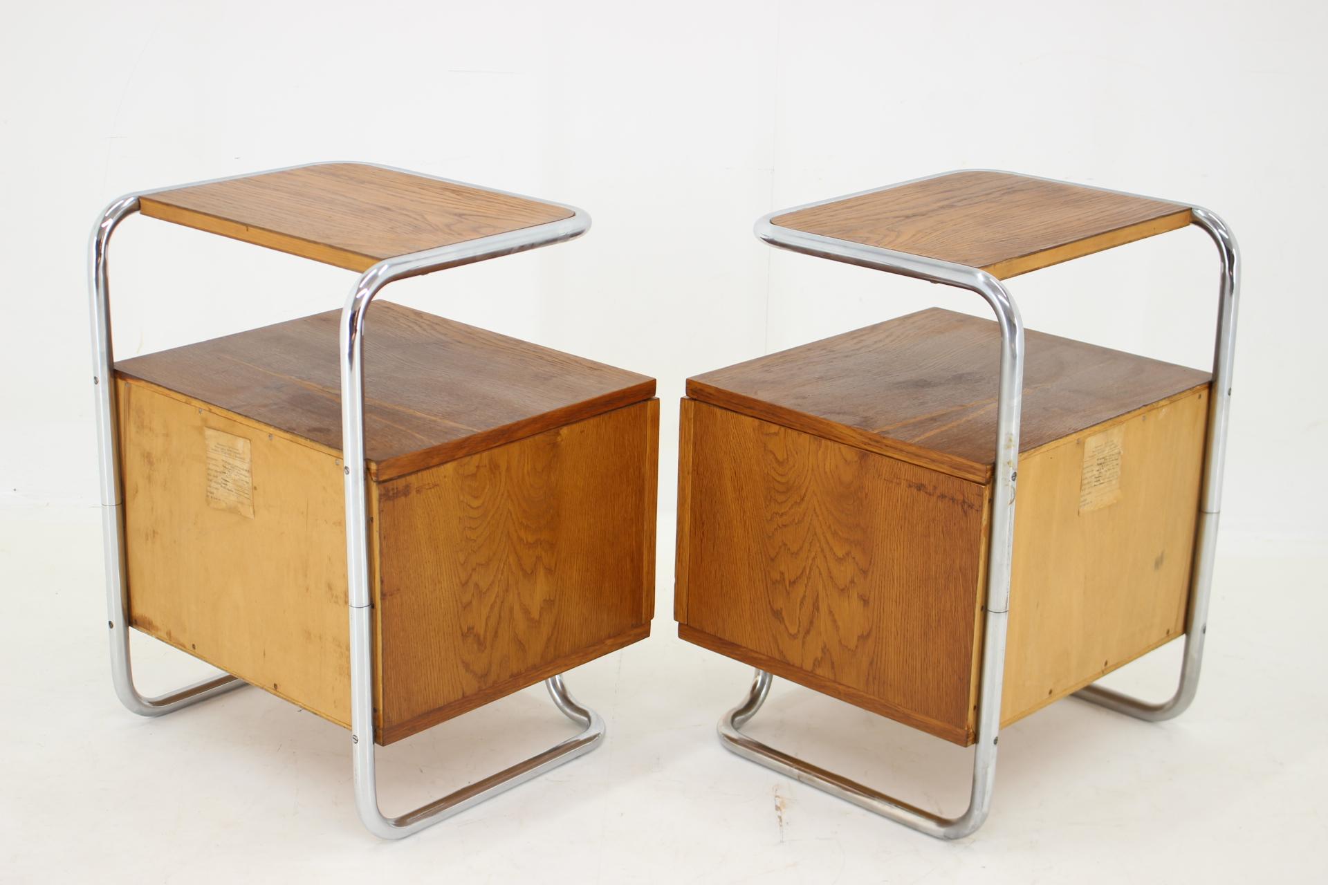 Chrome 1950s Pair of Bauhaus Bedside Tables, Czechoslovakia 