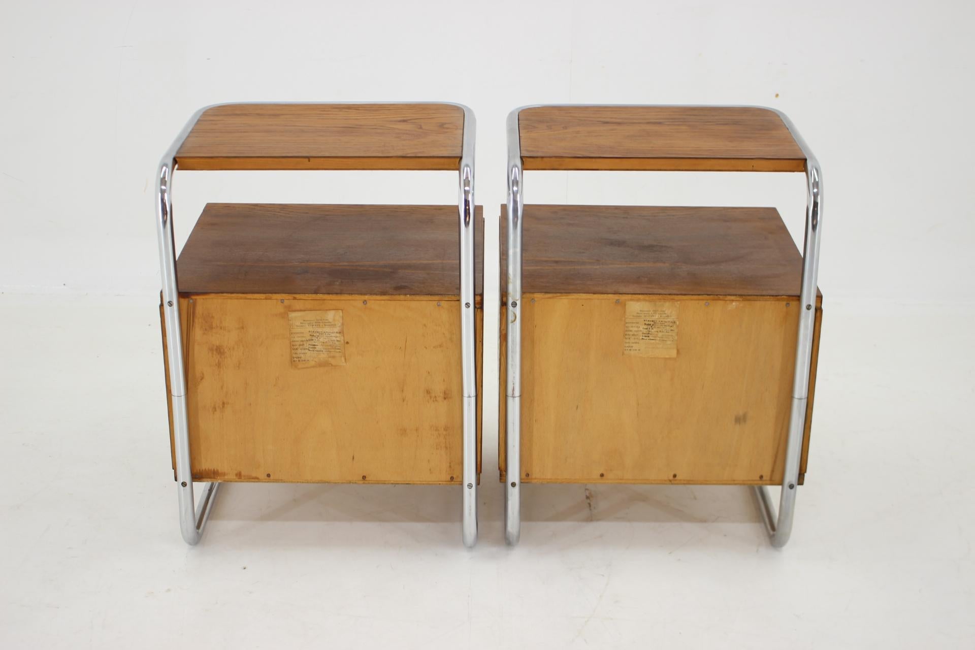 1950s Pair of Bauhaus Bedside Tables, Czechoslovakia  1