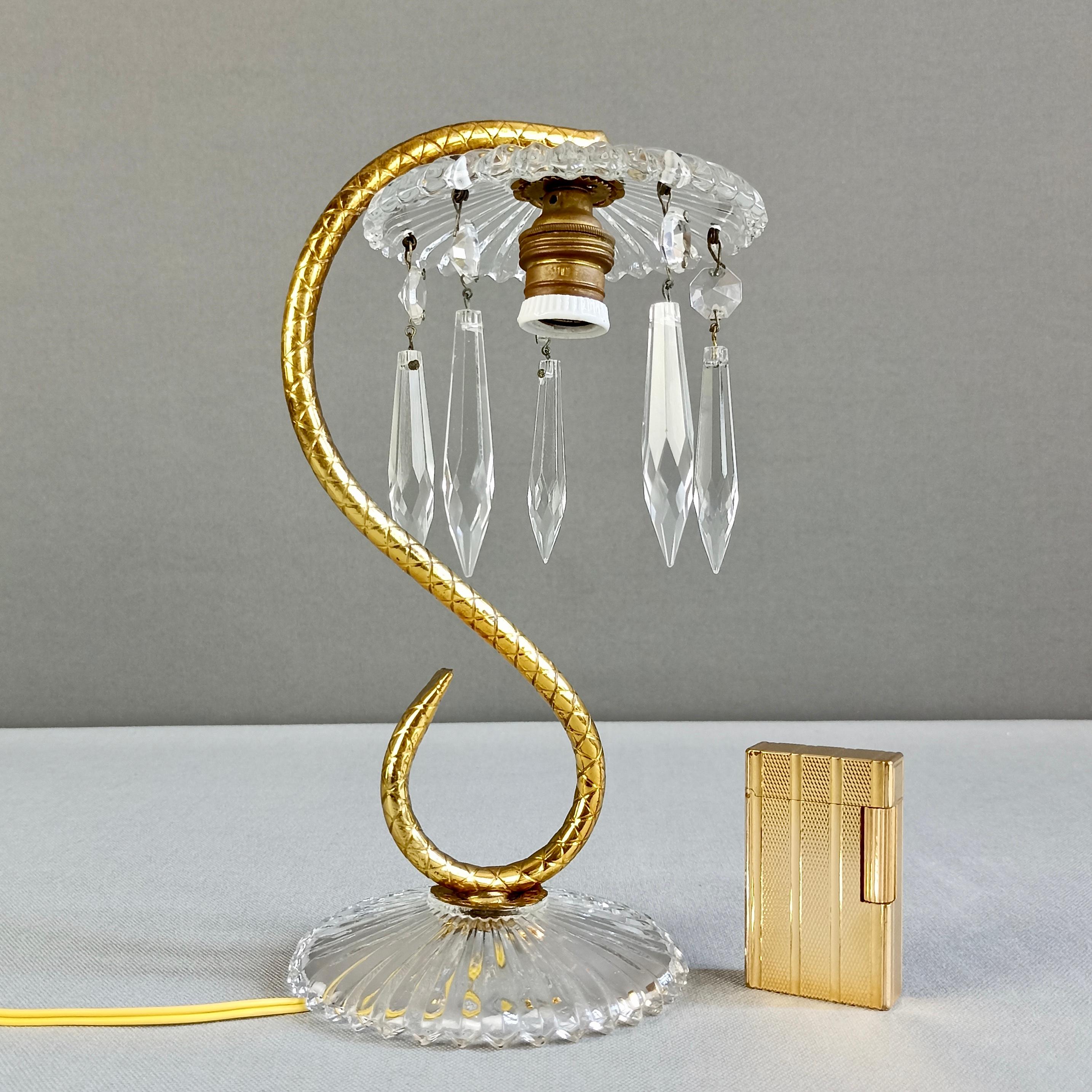 1950s Pair of Bedside/Table Lamps in Crystal and Gilded Brass 6