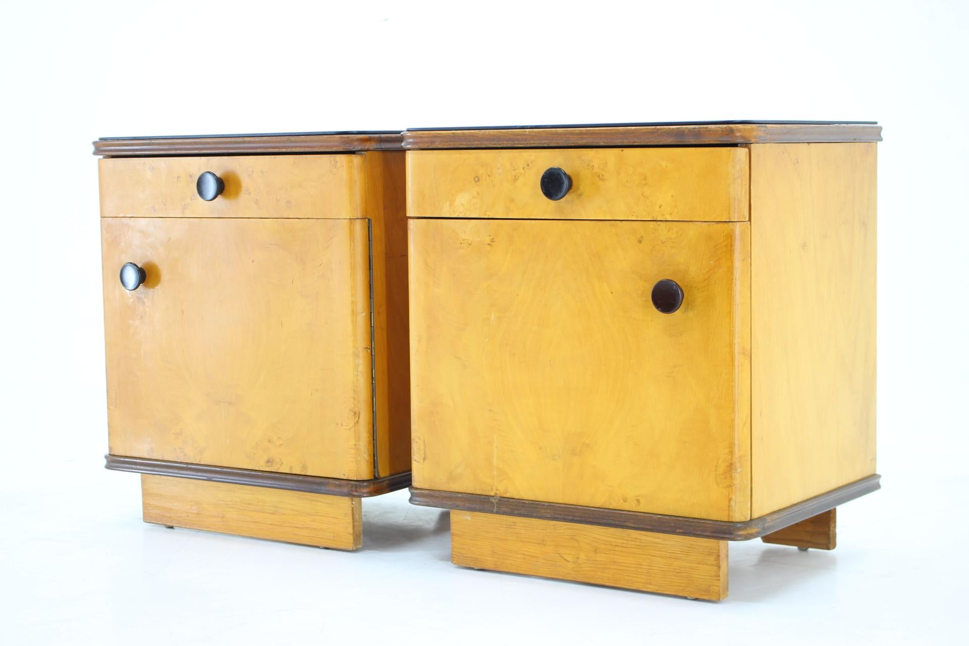 Mid-Century Modern 1950s Pair of Bedside Tables, Czechoslovakia For Sale