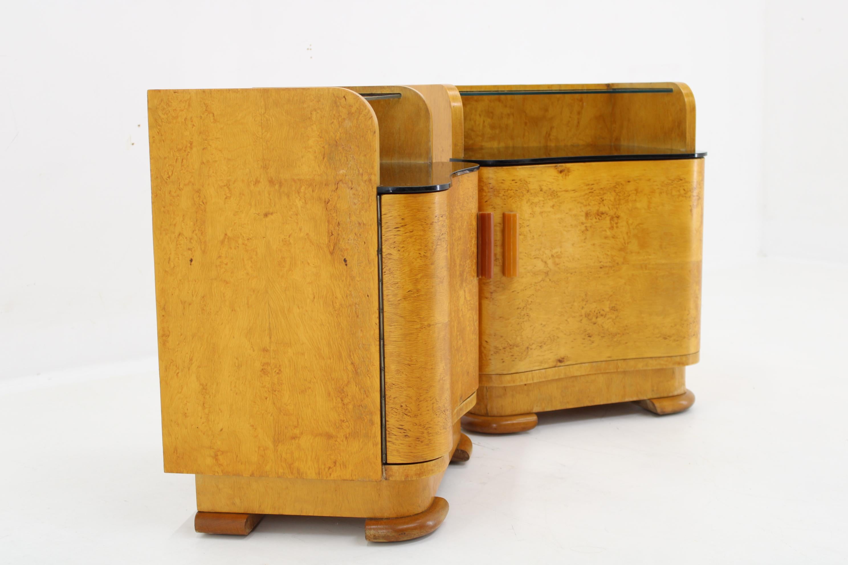 1950s Pair of Bedside Tables in Maple Finish, Czechoslovakia 1