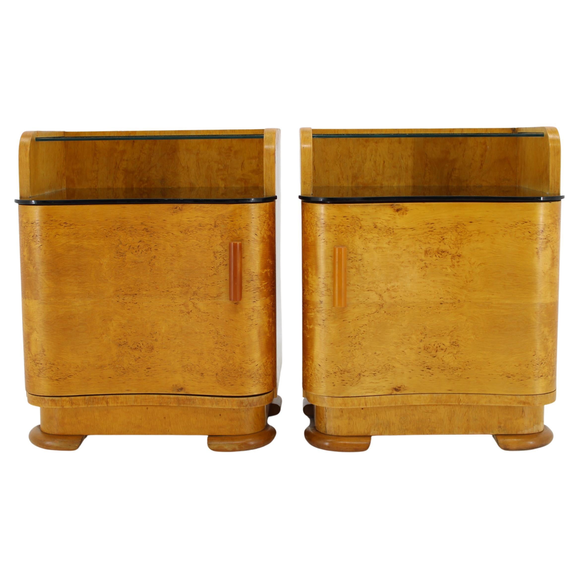 1950s Pair of Bedside Tables in Maple Finish, Czechoslovakia