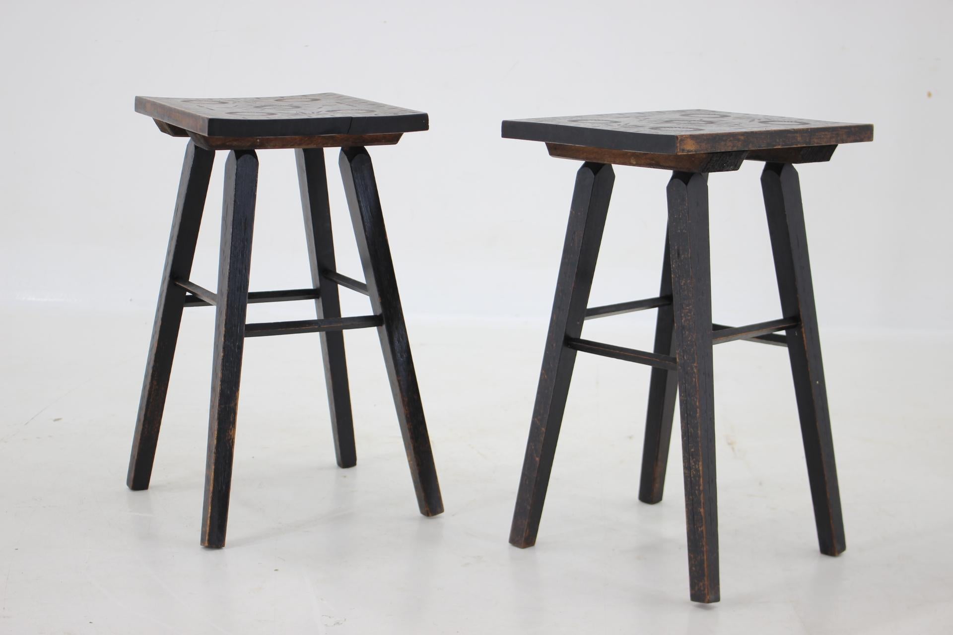 1950s Pair of Beech Stools, Czechoslovakia  In Good Condition In Praha, CZ