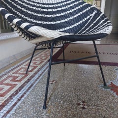 1950s Pair of Black & White Woven Vinyl Satellite Lounge Chairs
