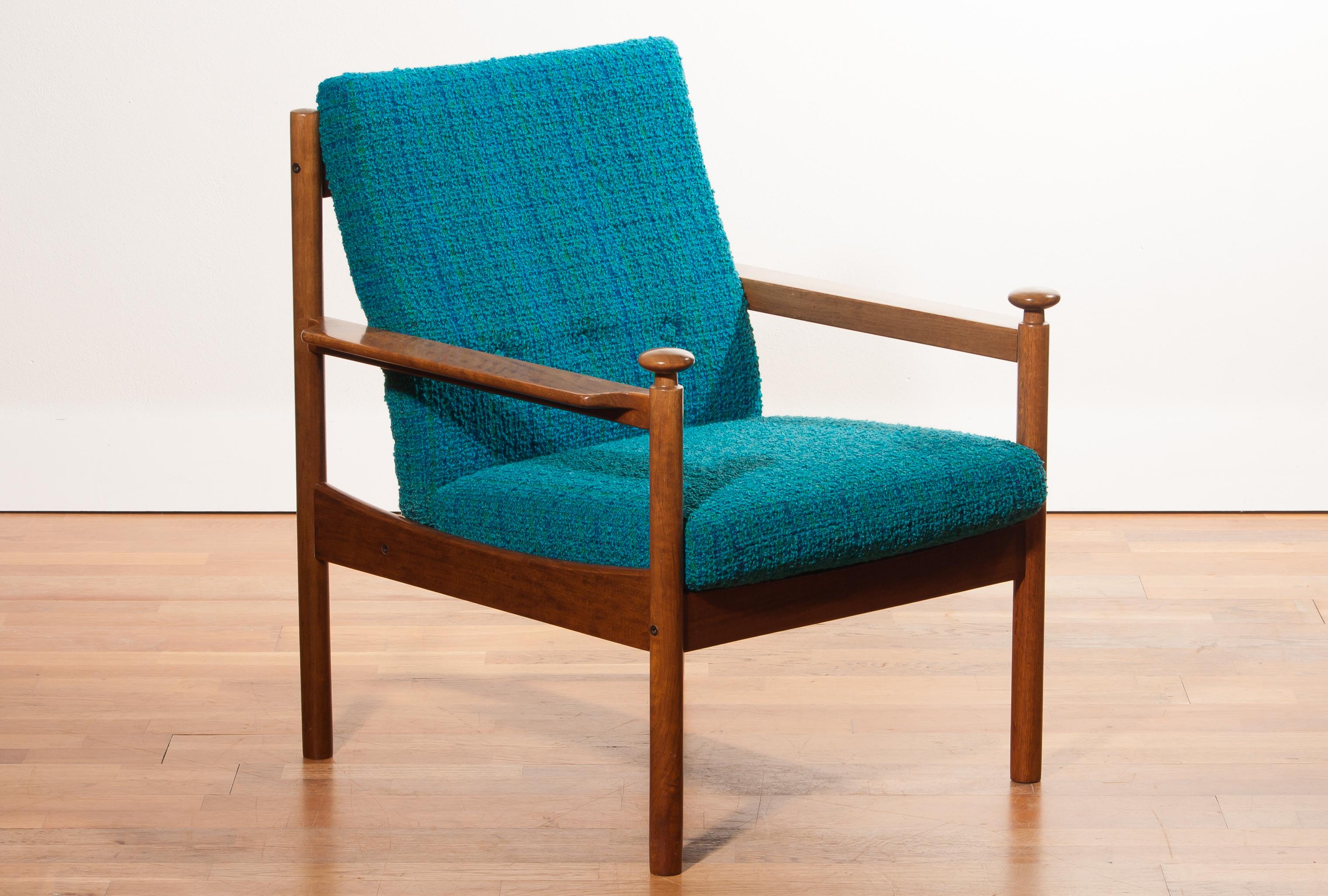 1950s, Pair of Blue Lounge Chairs by Torbjørn Afdal for Sandvik & Co. Mobler 1