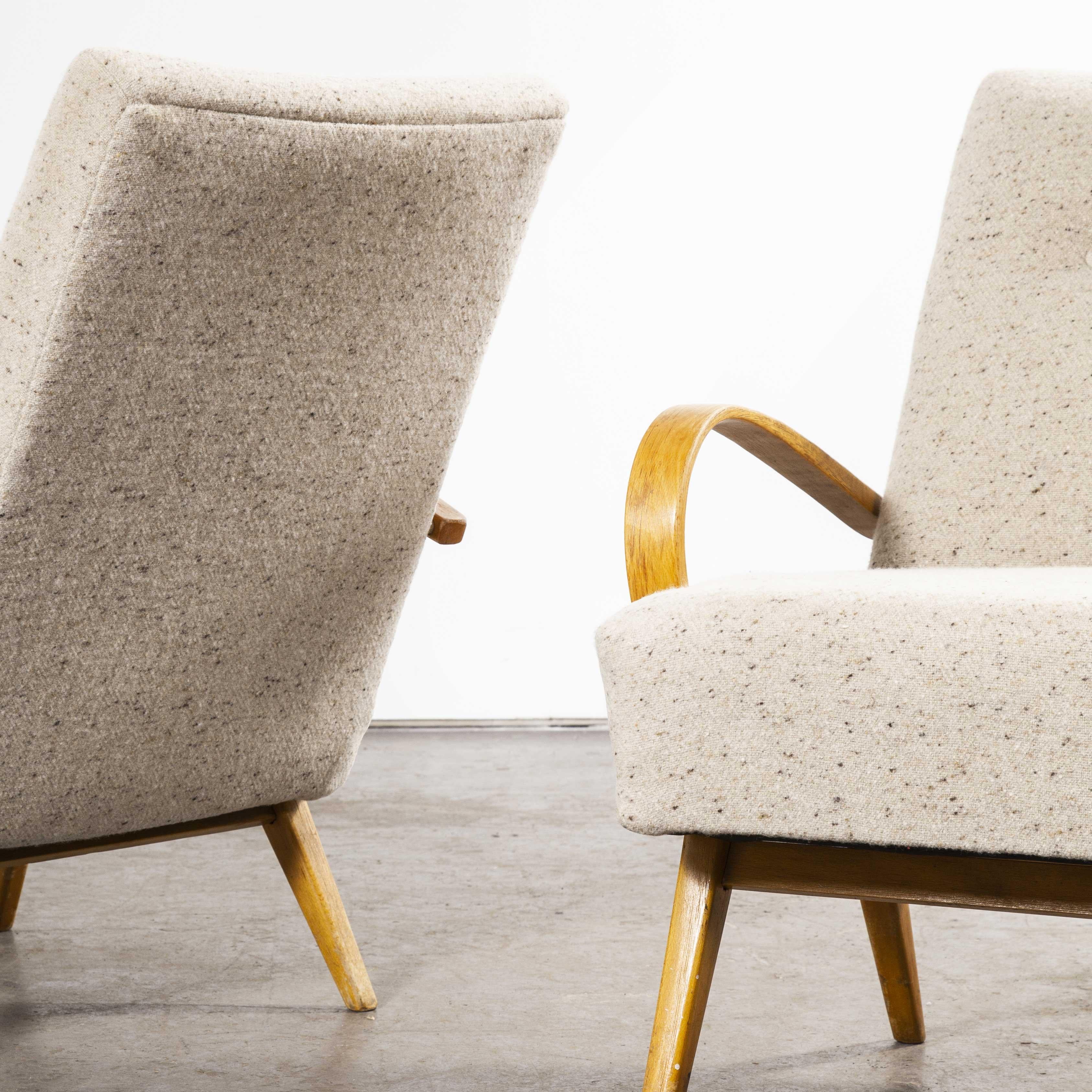 Mid-20th Century 1950s Pair of Boucle Wool Upholstered Armchairs, Jindrich Halabala