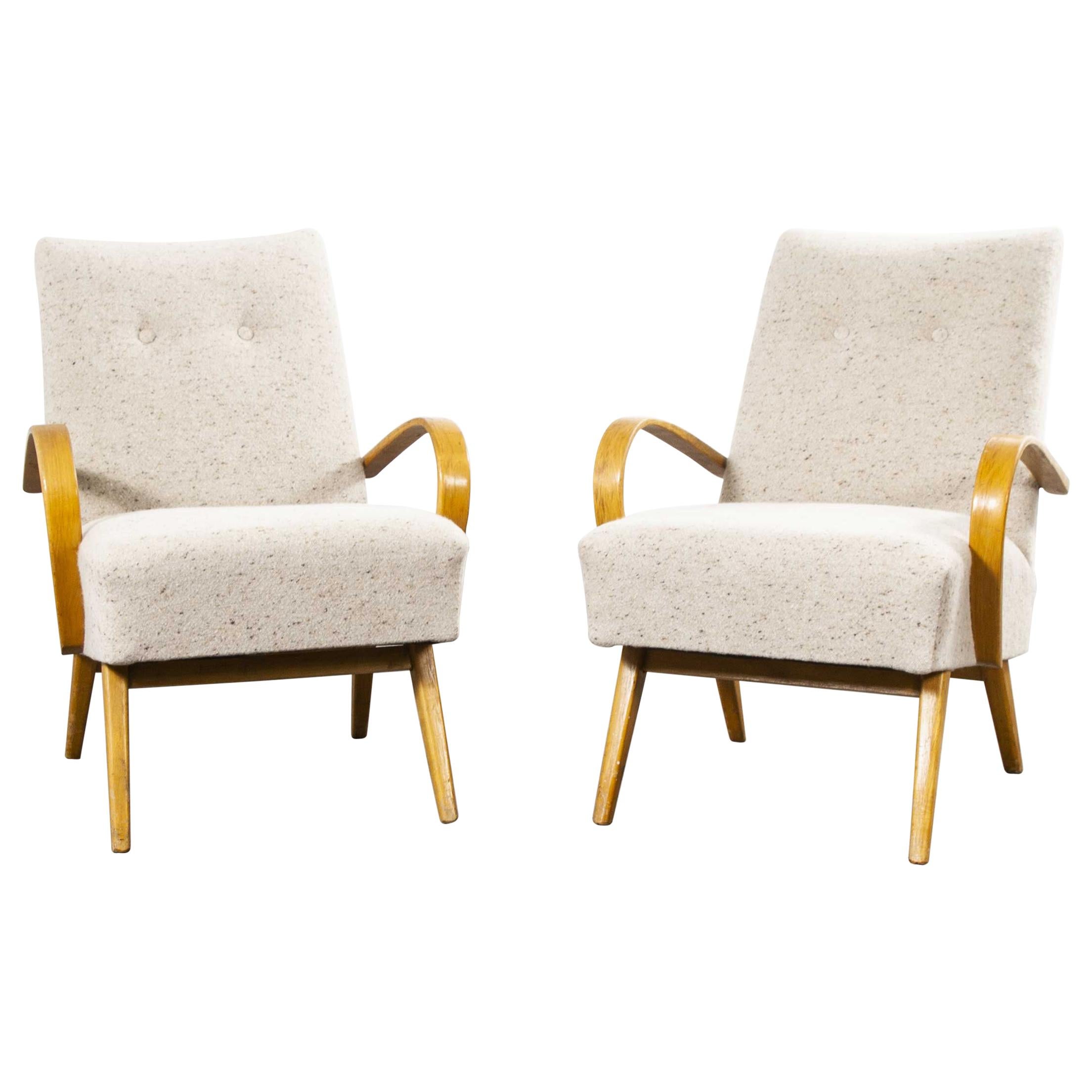 1950s Pair of Boucle Wool Upholstered Armchairs, Jindrich Halabala