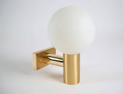 1950s Pair of Brass and White Satin Glass Globe Sconces