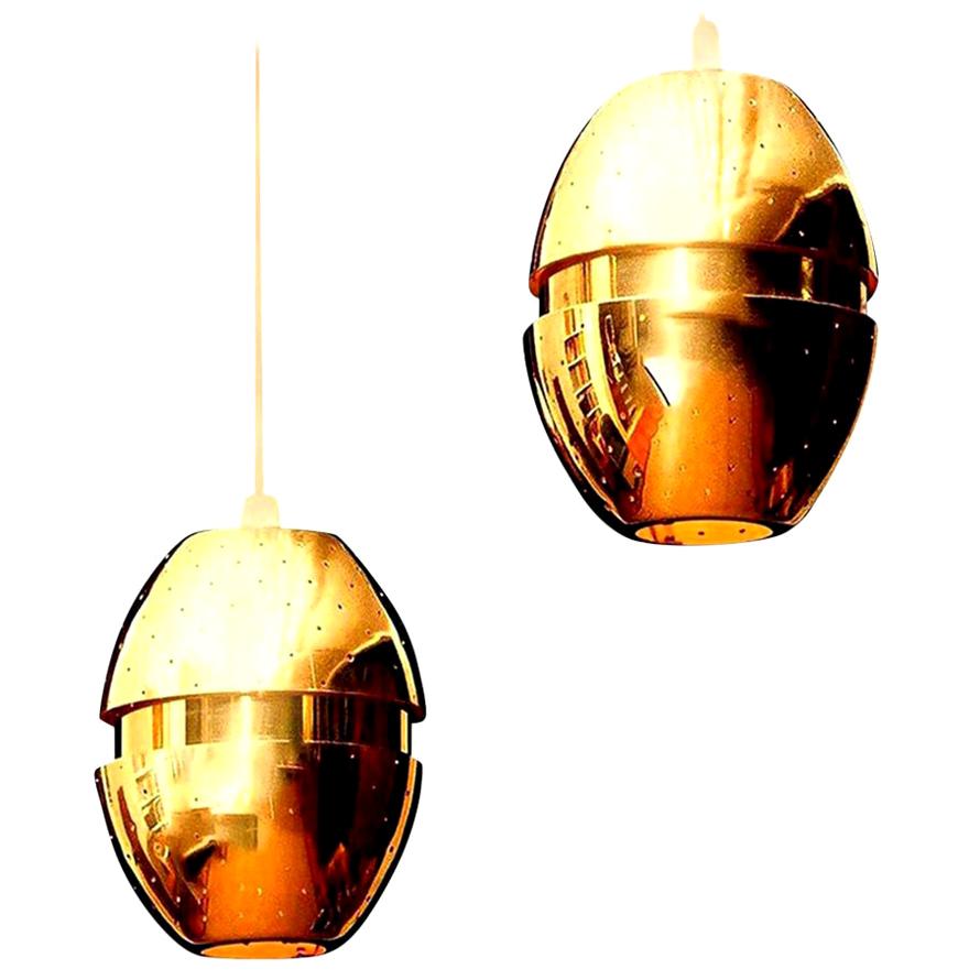 1950s Pair of Brass 'Egg' Pendant by Hans-Agne Jakobsson
