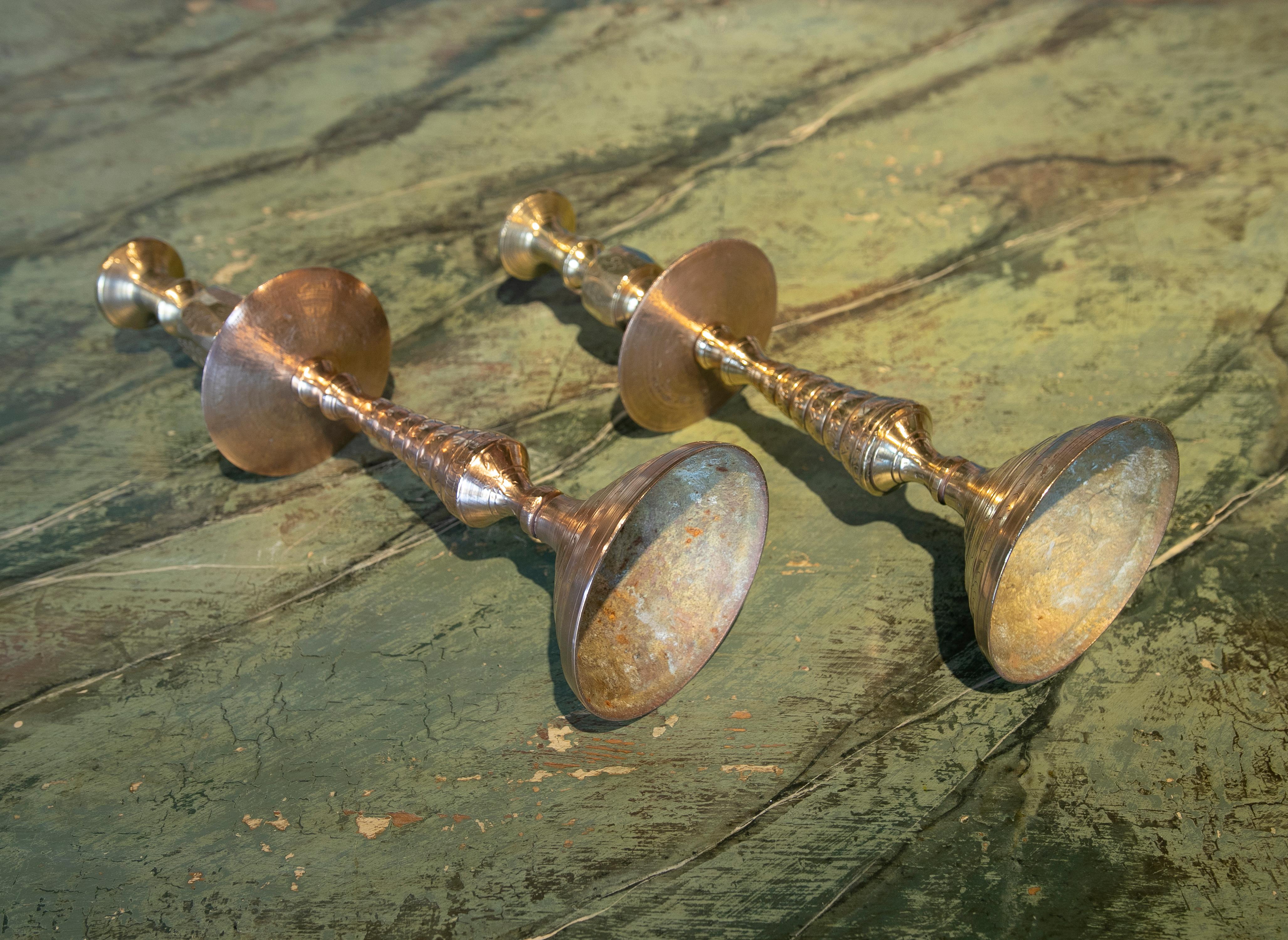 1950s Pair of Bronze Candlesticks For Sale 9