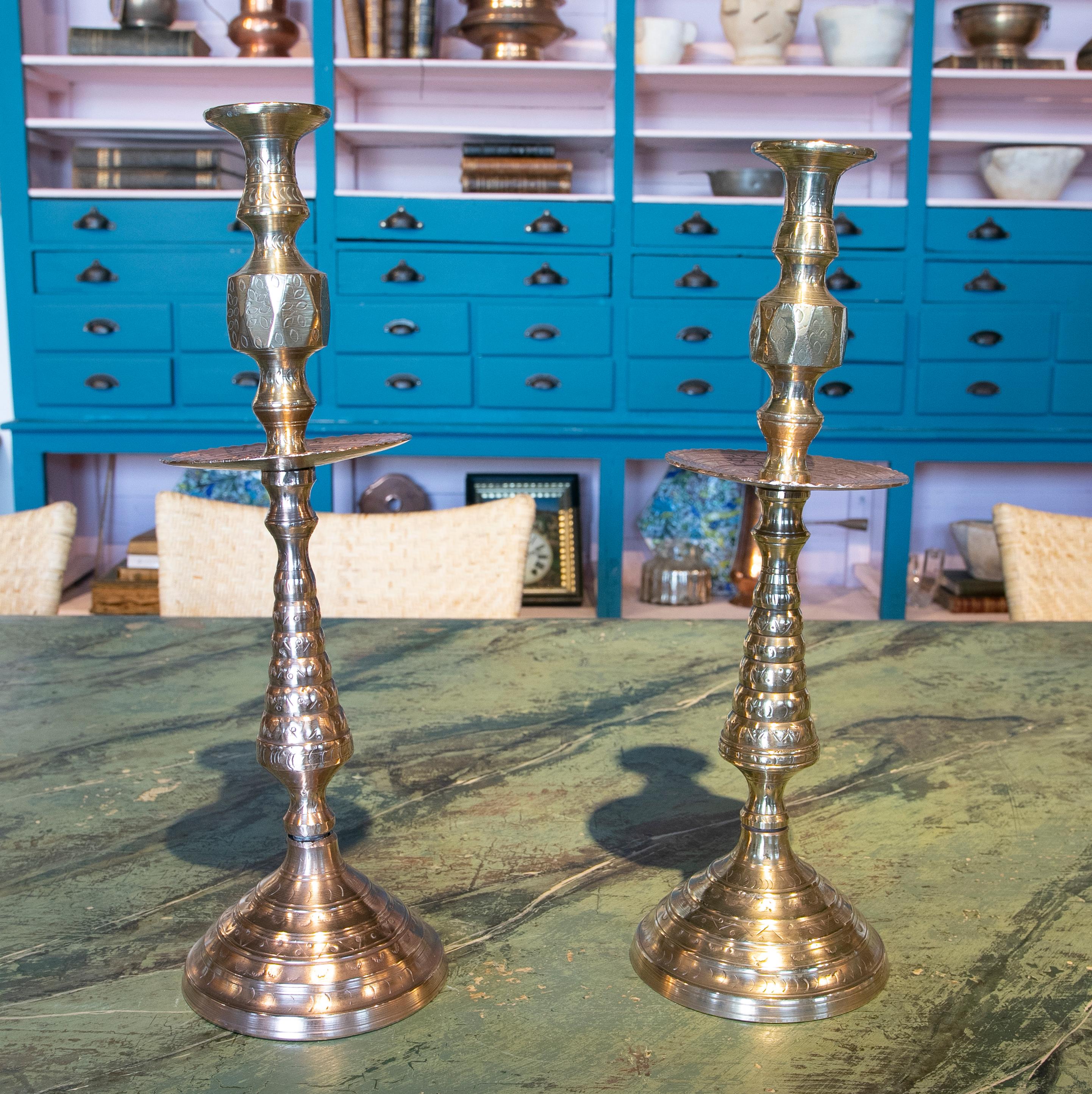 1950s pair of bronze candlesticks.