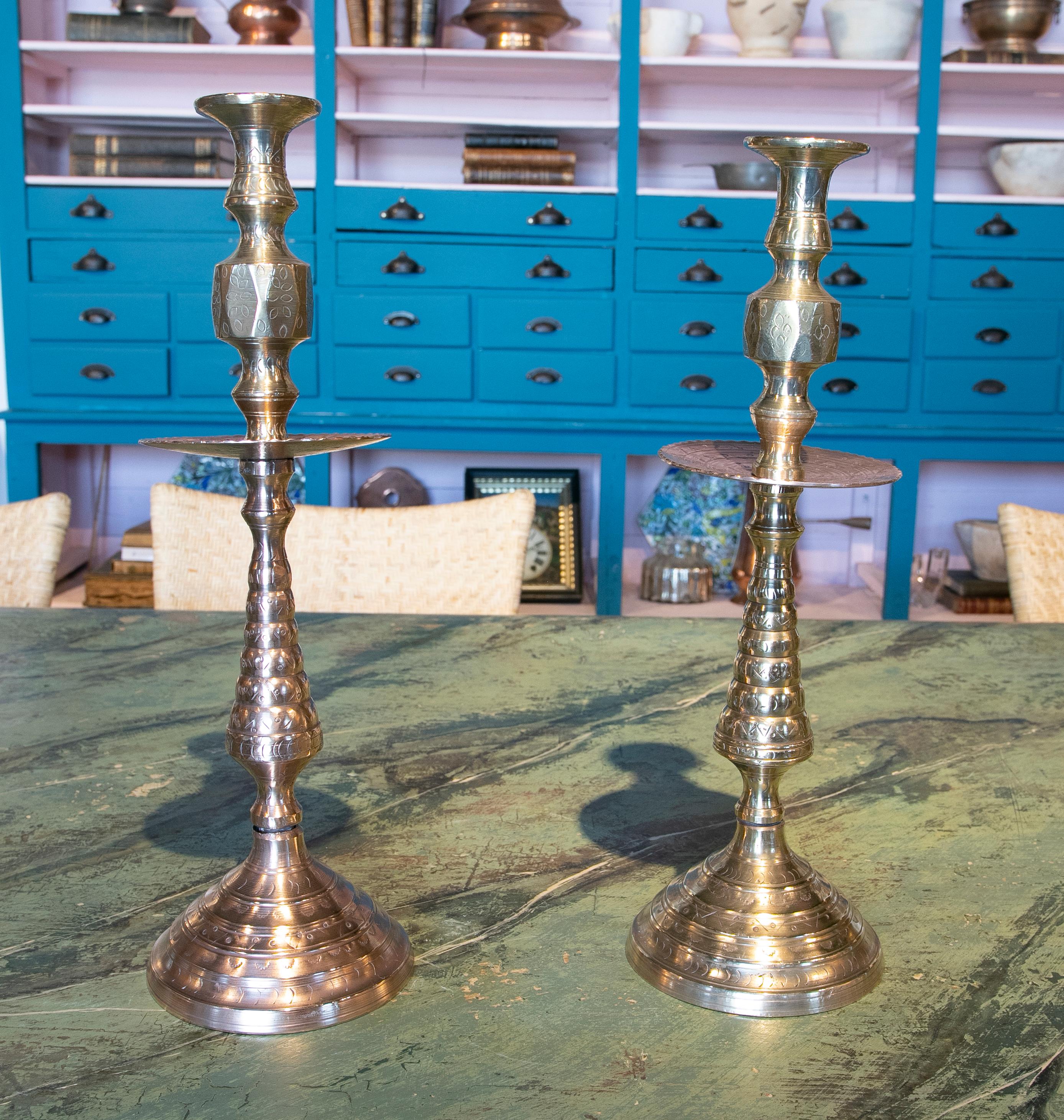 Spanish 1950s Pair of Bronze Candlesticks For Sale