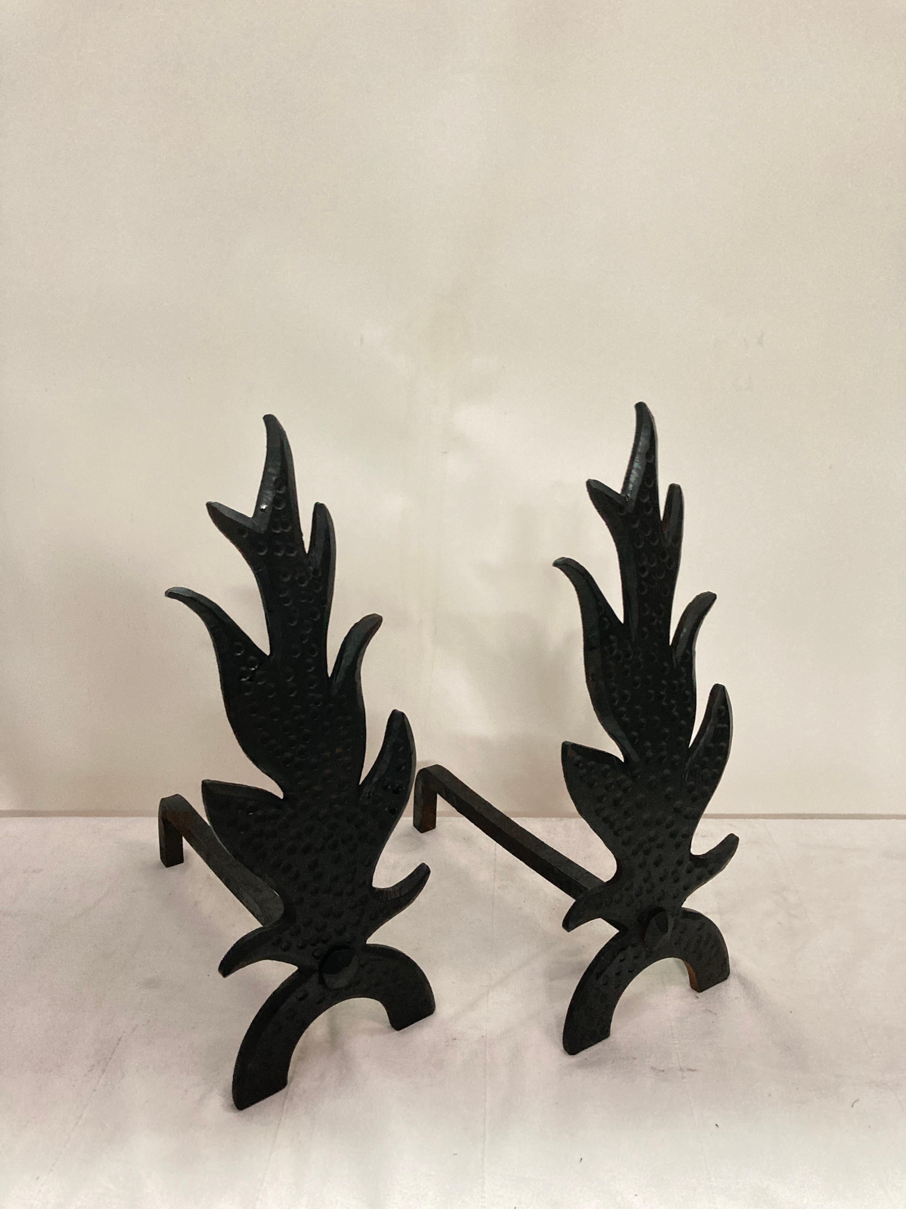 Mid-20th Century 1950's pair of cast iron andirons For Sale