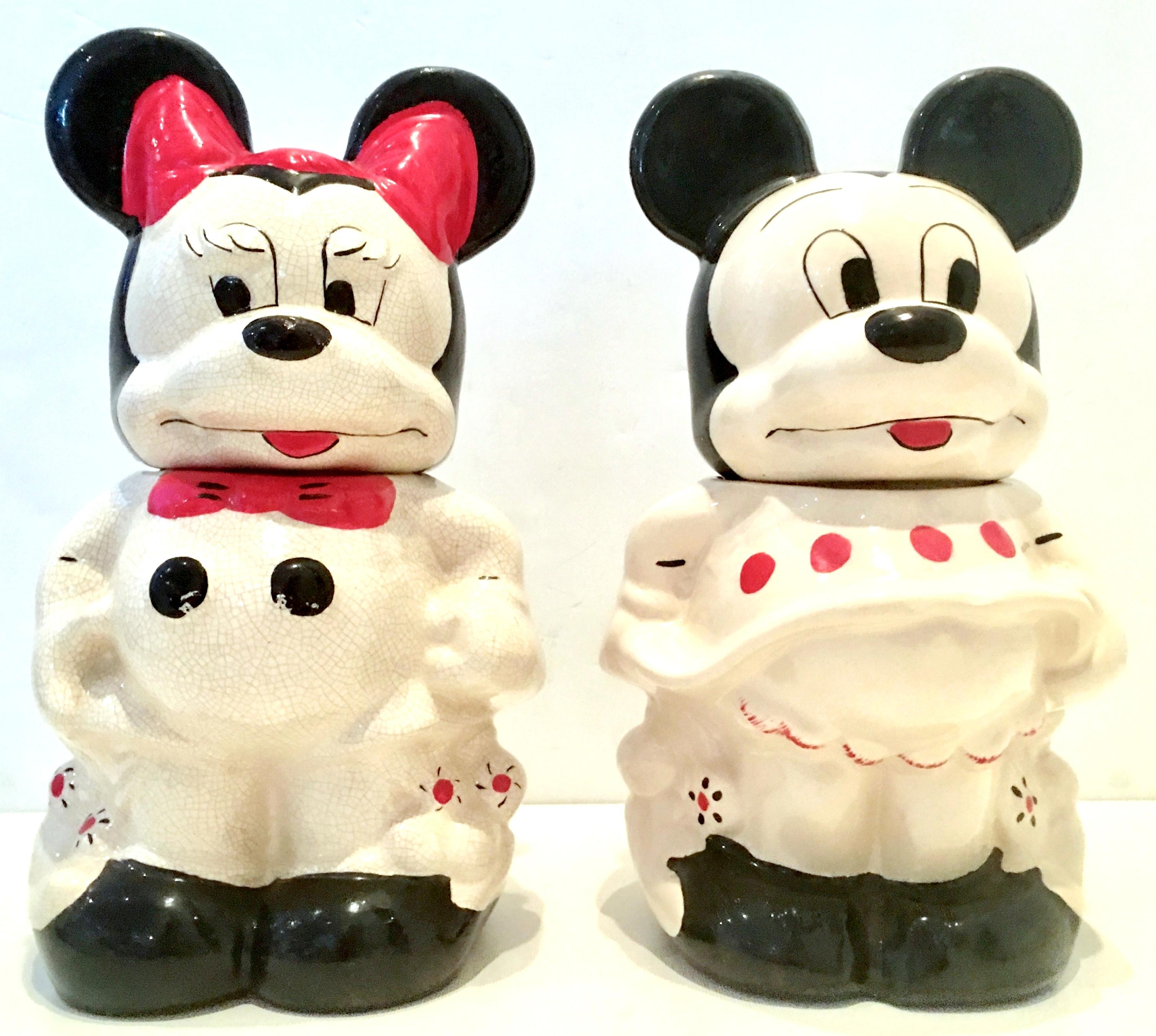 Mid-20th Century pair of ceramic glaze Mickey & Minnie Mouse 