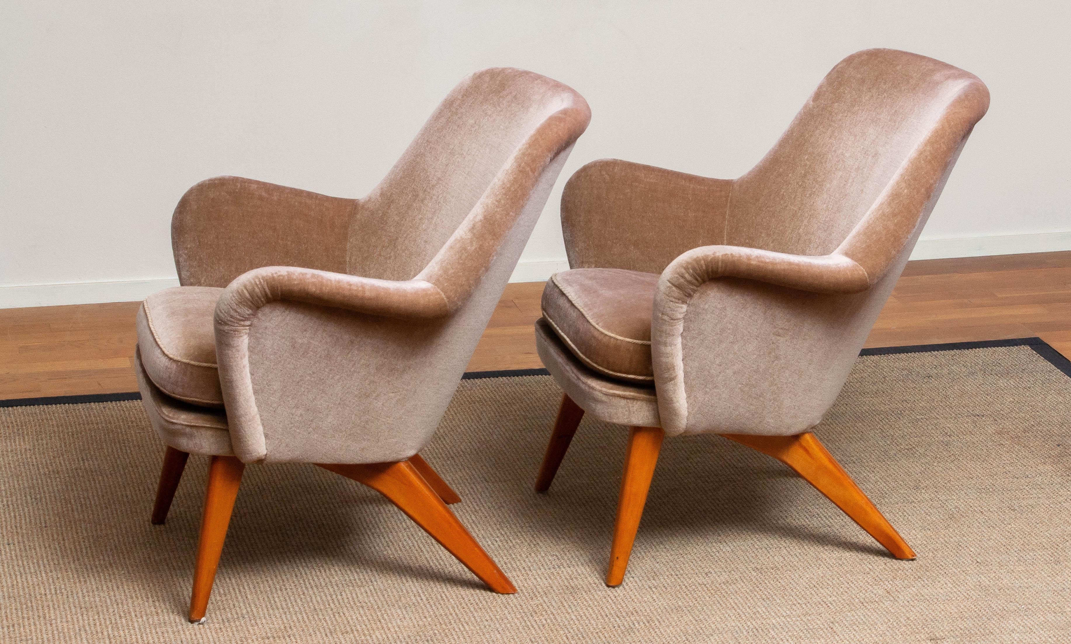 1950s Pair of Chairs by Carl Gustav Hiort af Ornäs for Puunveisto Oy-Trasnideri In Good Condition In Silvolde, Gelderland