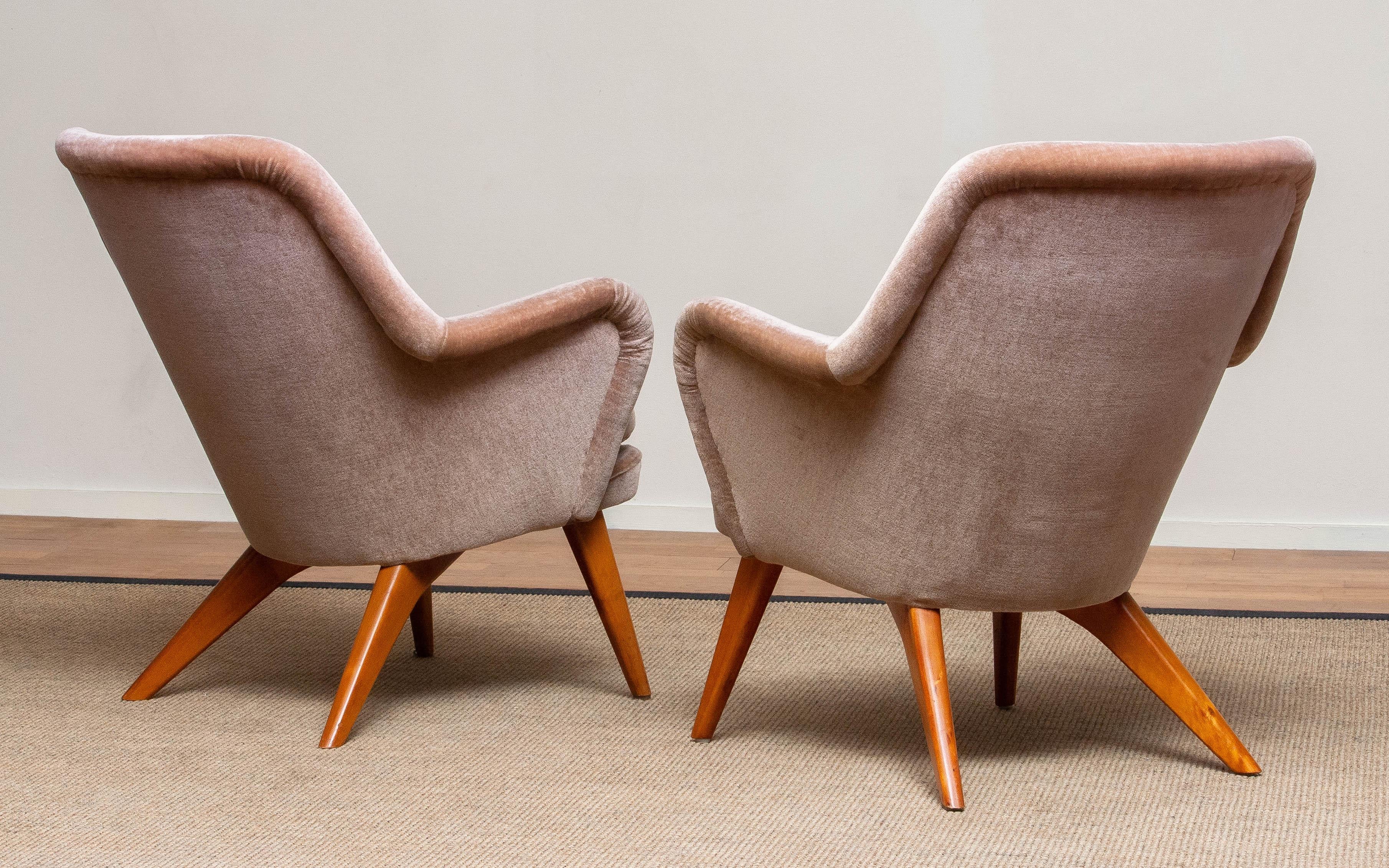 Fabric 1950s Pair of Chairs by Carl Gustav Hiort af Ornäs for Puunveisto Oy-Trasnideri