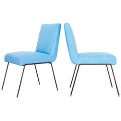1950s Pair of Chairs in Wrought Iron and Blue Linen by Abraham Palatnik, Brazil