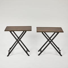 1950s Pair of Christian Dior Folding Tables in Mahogany with Brass Rimmed Top