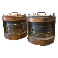 1950s, Pair of Copper and Brass Italian Boat Lamps