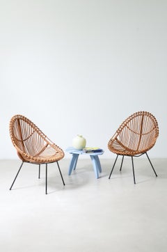 1950's Pair of curved rattan tub chairs
