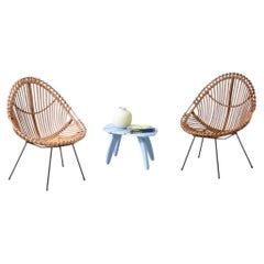 1950's Pair of curved rattan tub chairs
