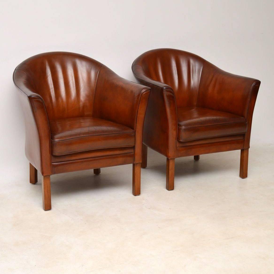 Mid-Century Modern 1950s Pair of Danish Vintage Leather Armchairs by Mogens Hansen