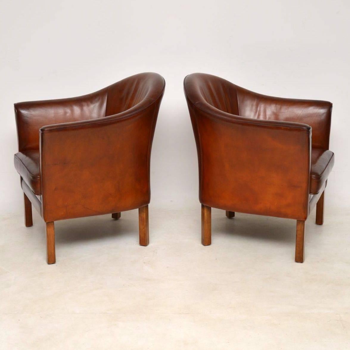 1950s Pair of Danish Vintage Leather Armchairs by Mogens Hansen In Excellent Condition In London, GB