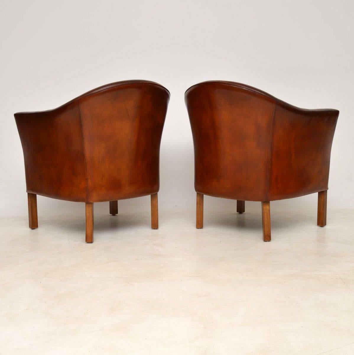 Mid-20th Century 1950s Pair of Danish Vintage Leather Armchairs by Mogens Hansen