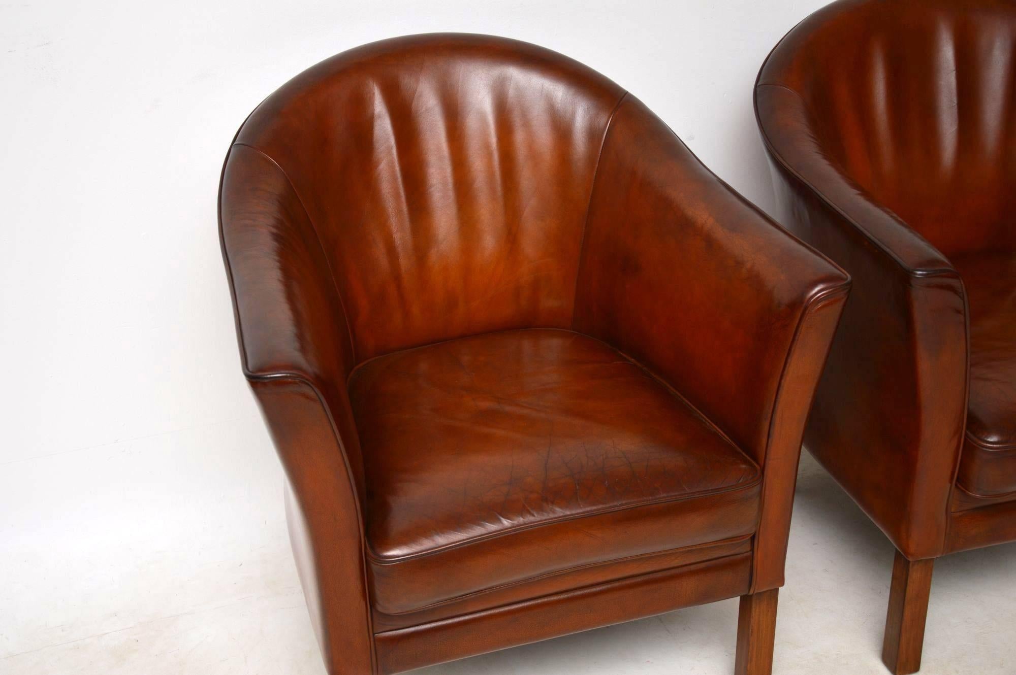 1950s Pair of Danish Vintage Leather Armchairs by Mogens Hansen 3