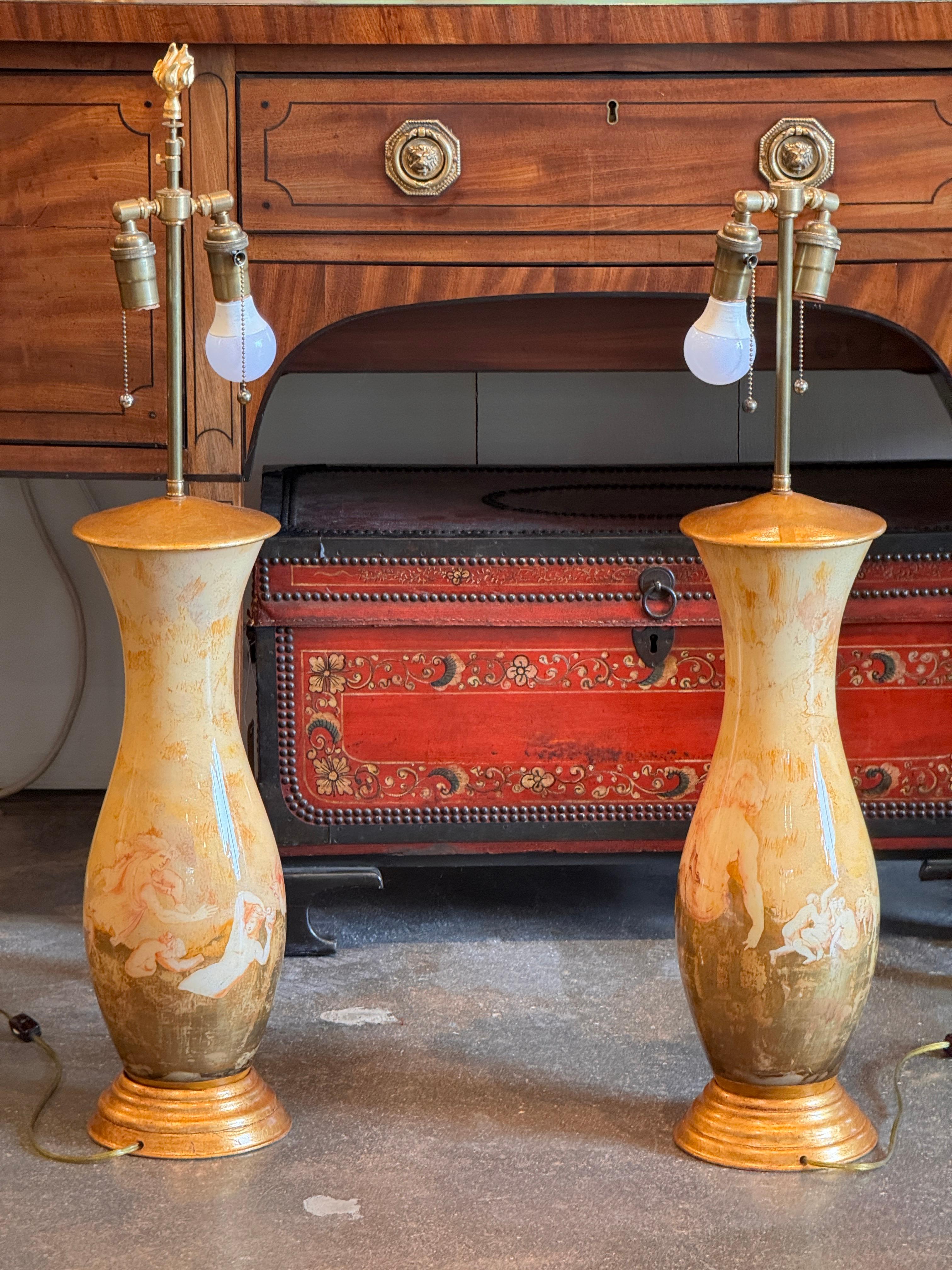 Pareja de Lámparas Decalcomania de los años 50 en venta 10