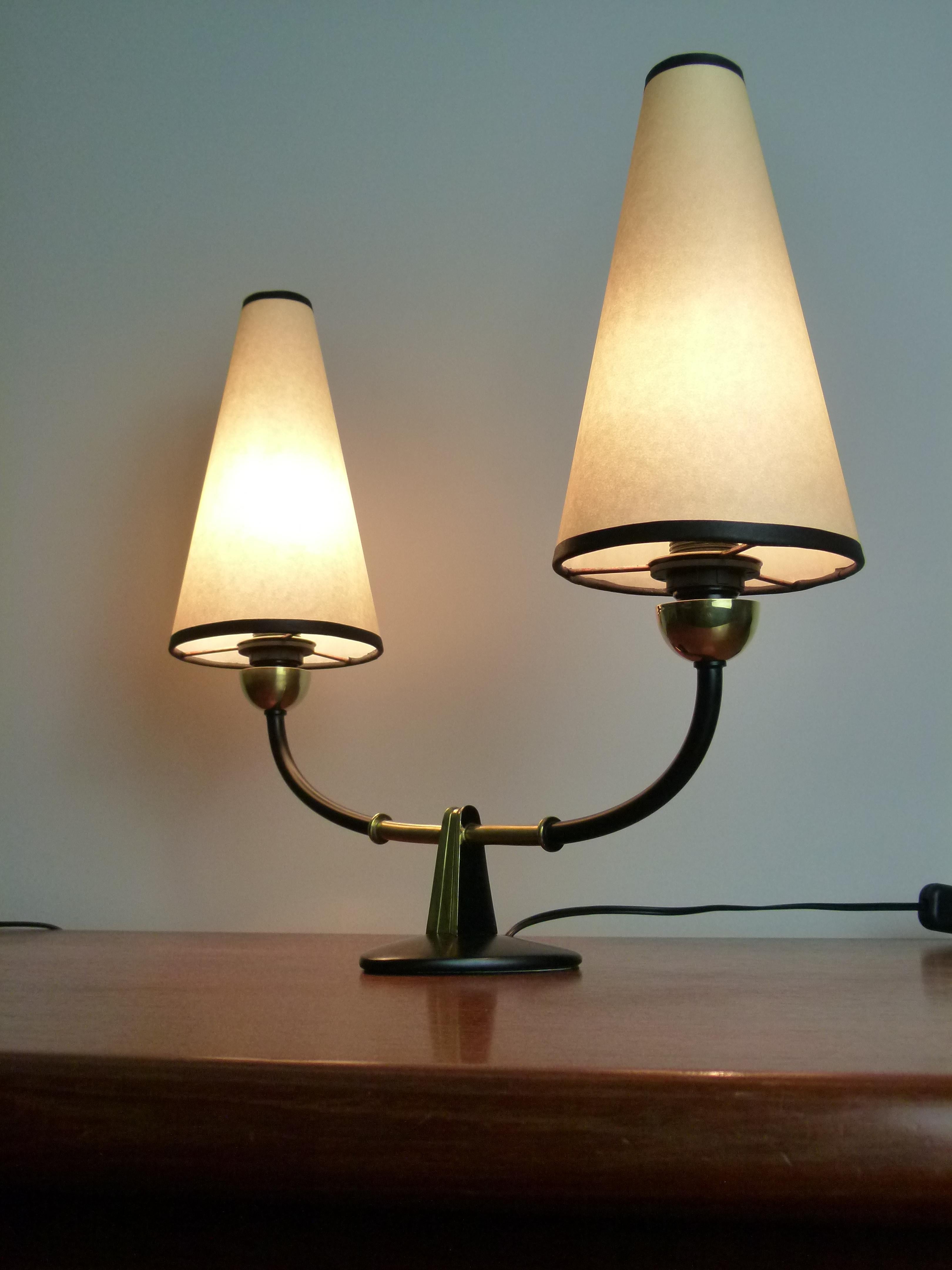 1950s Pair of Double Table Lamps by Maison Lunel 4