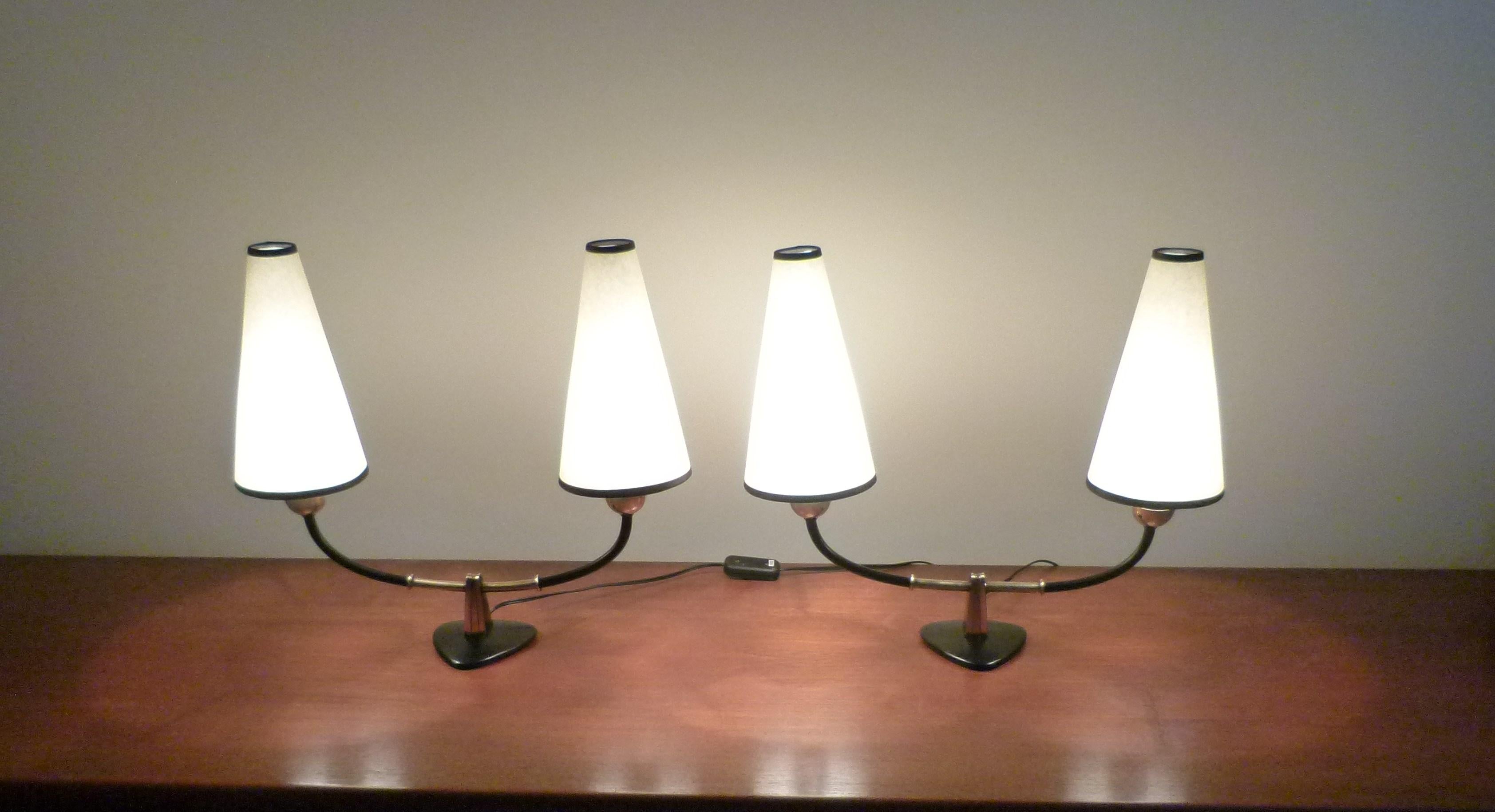 1950s Pair of Double Table Lamps by Maison Lunel 7