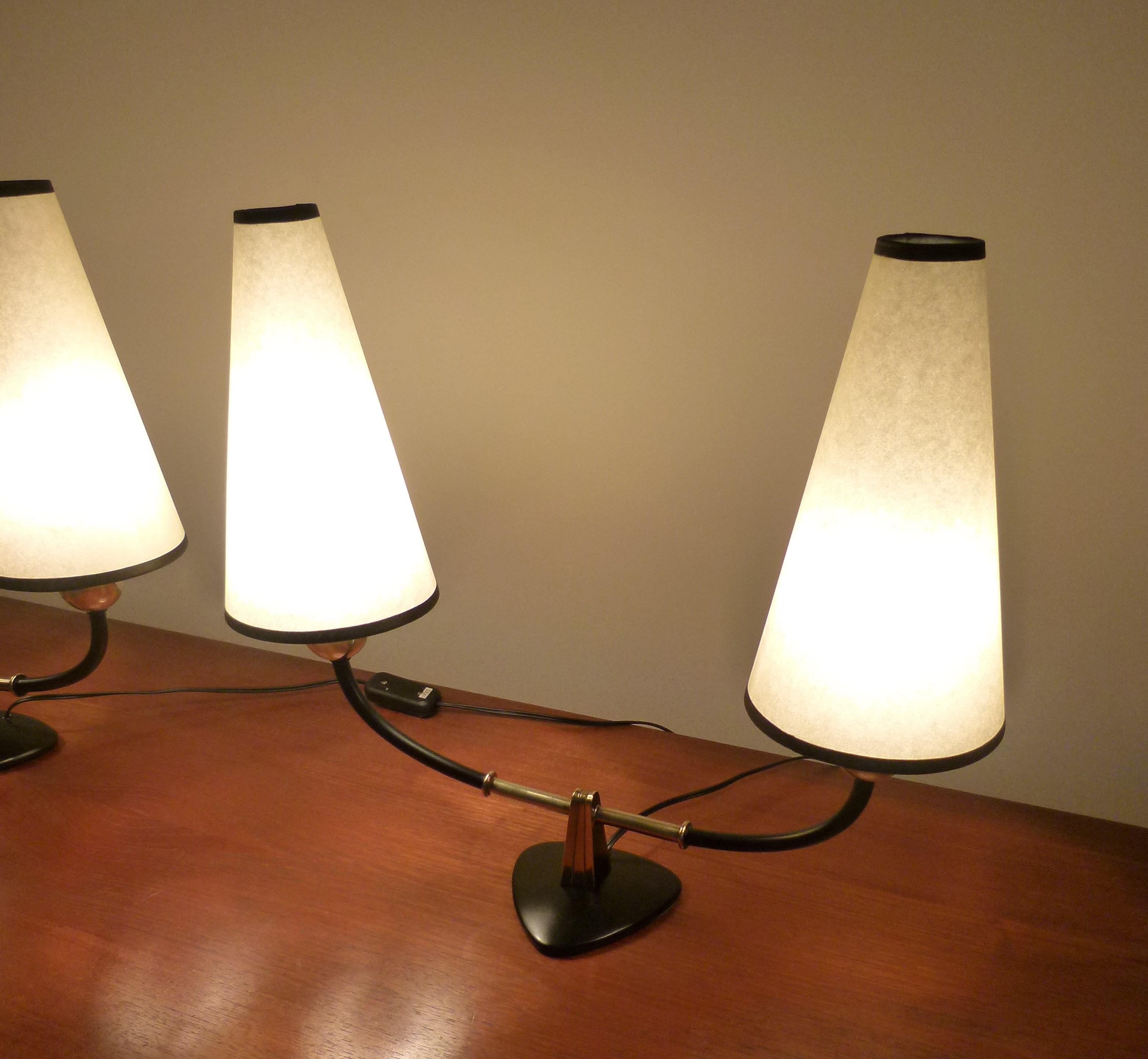 1950s Pair of Double Table Lamps by Maison Lunel 8
